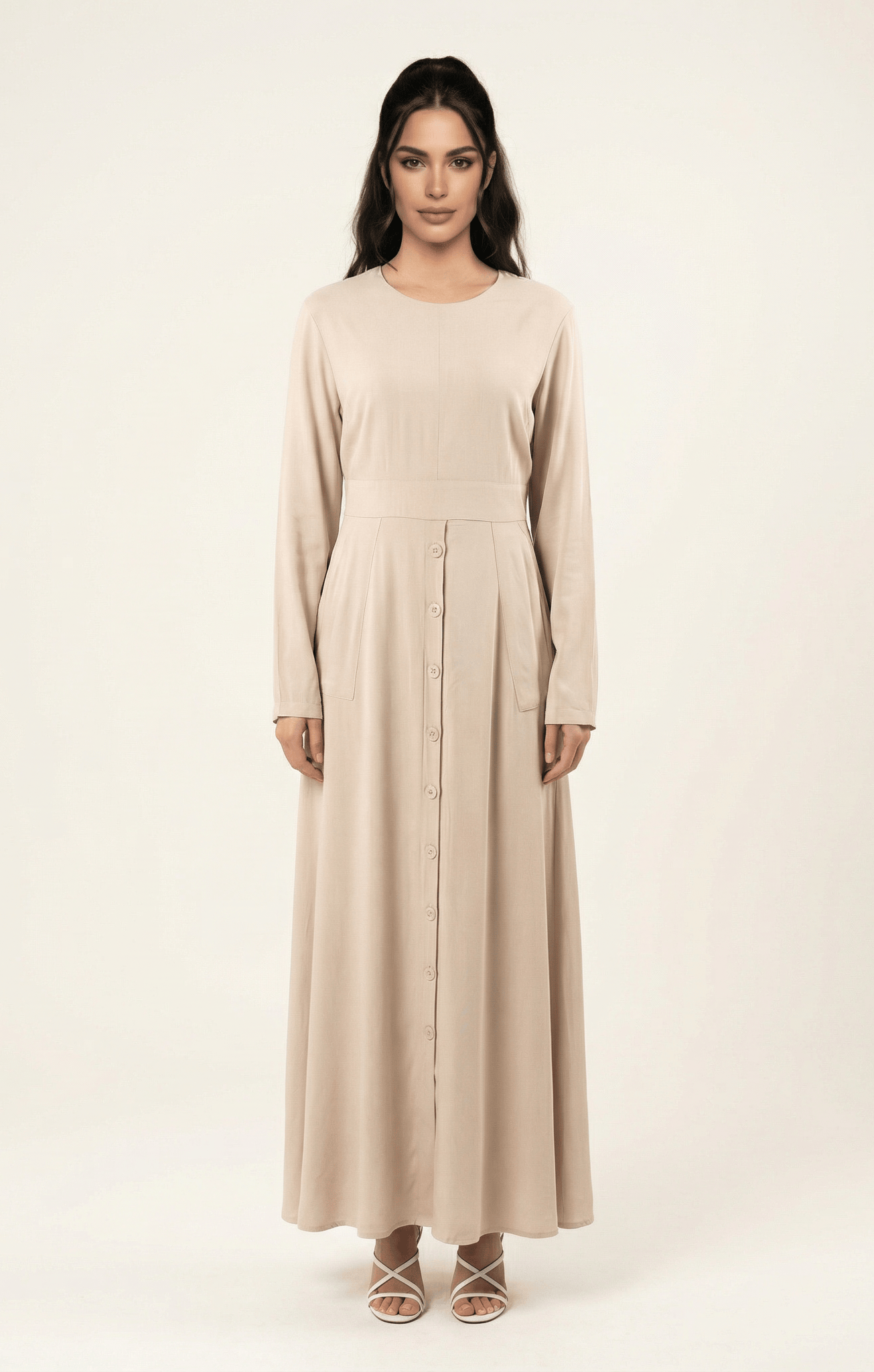 Cream Manal button down Modal dress Kabayare