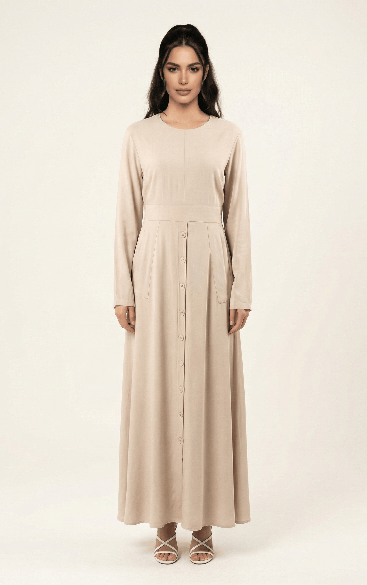 Cream Manal button down Modal dress Kabayare