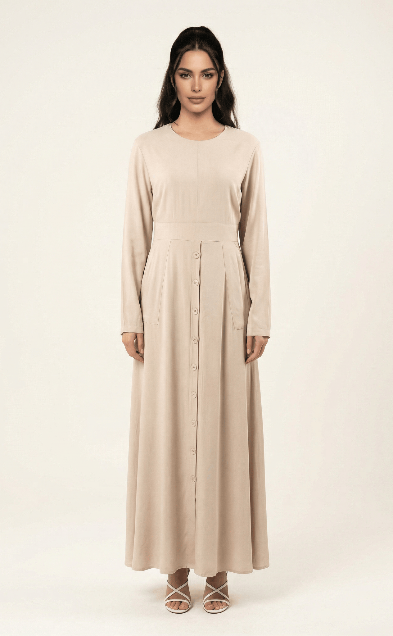 Cream Manal button down Modal dress Kabayare