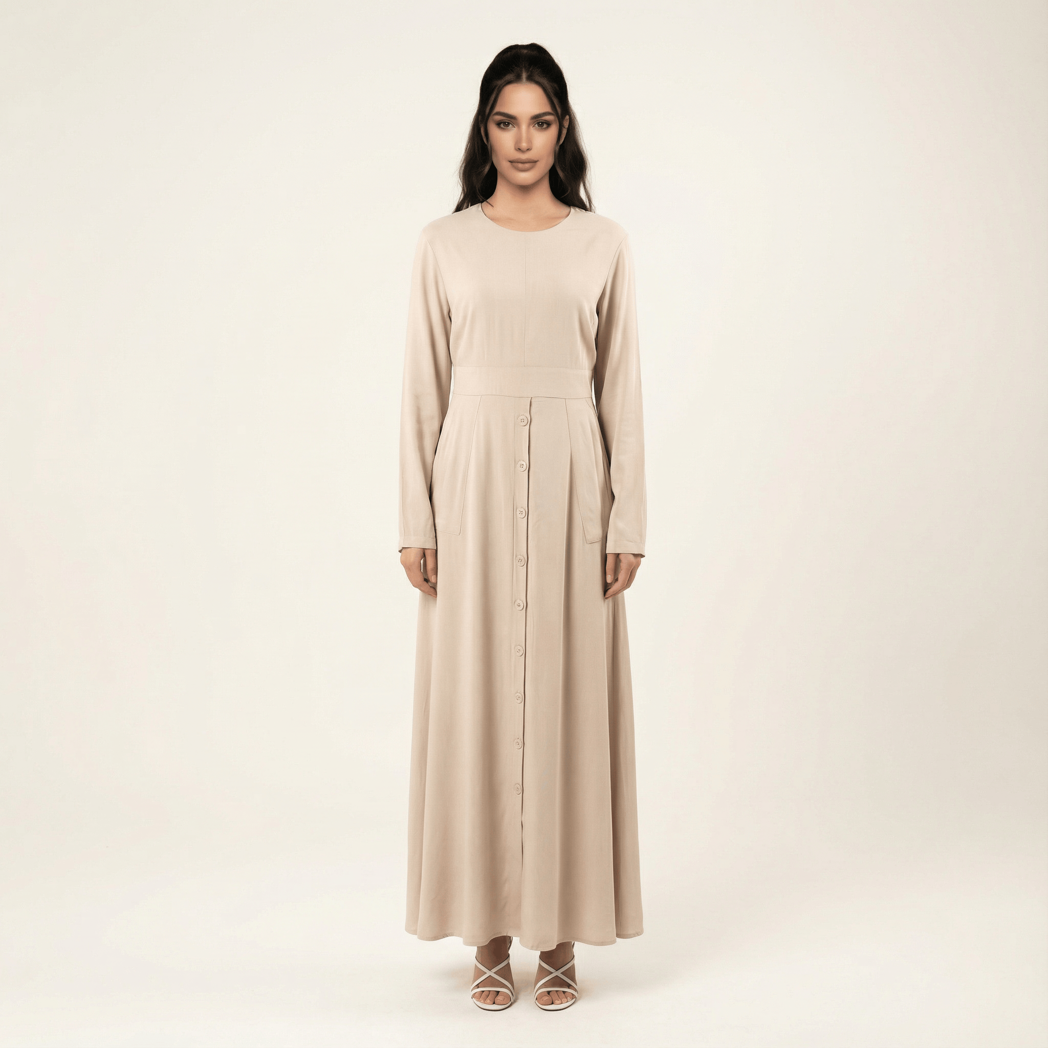 Cream Manal button down Modal dress Kabayare
