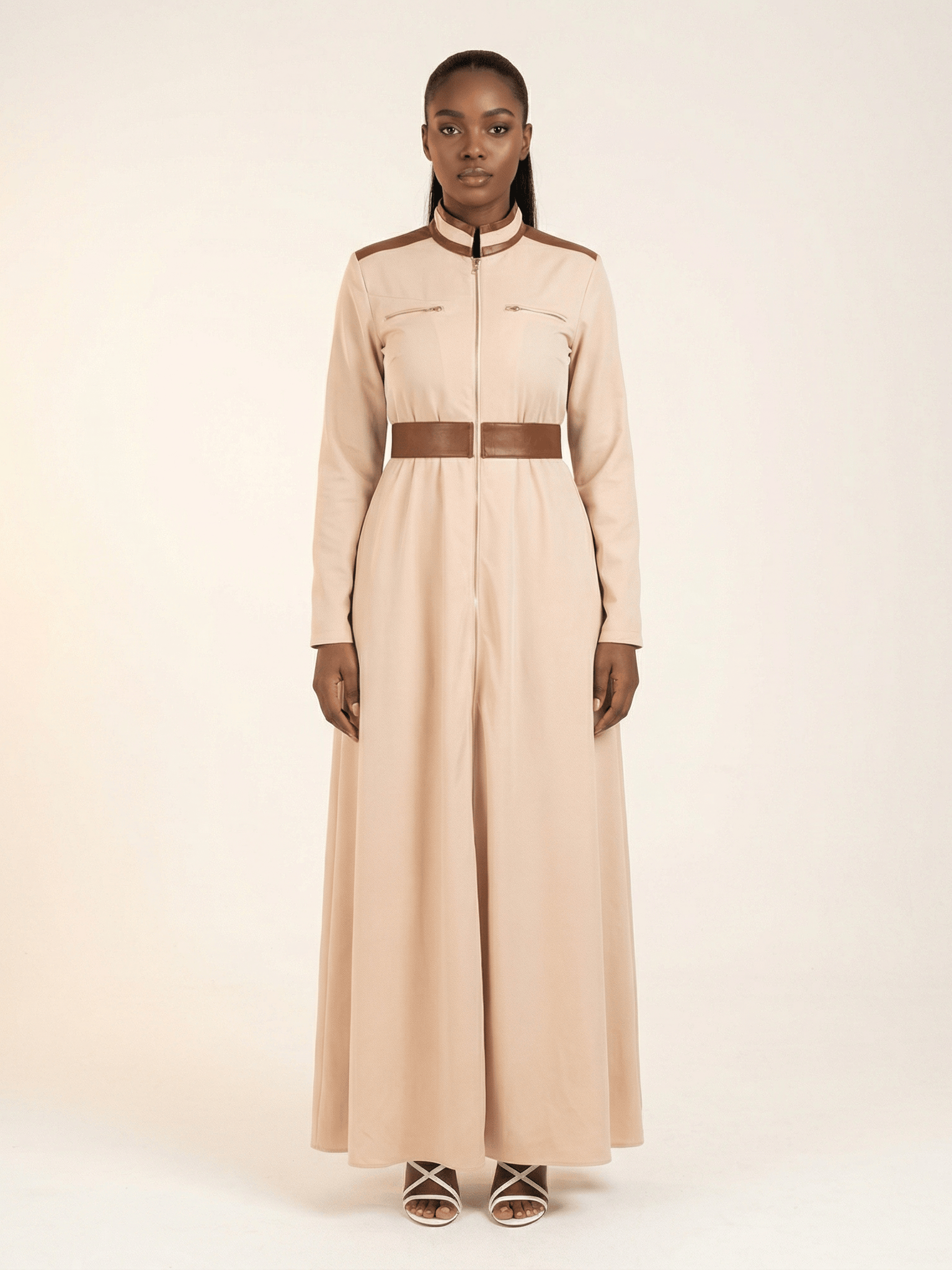 Cream Nadia leather detail maxi dress Kabayare