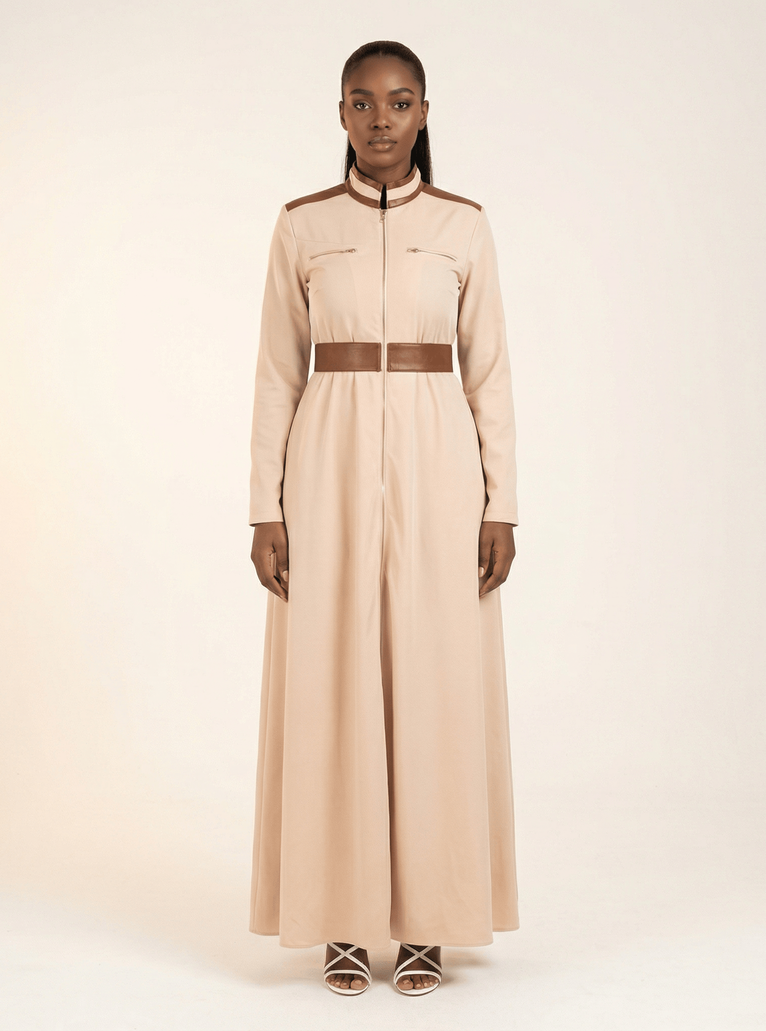 Cream Nadia leather detail maxi dress Kabayare