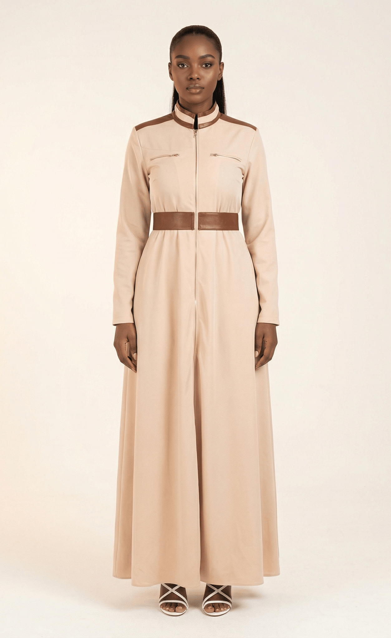 Cream Nadia leather detail maxi dress Kabayare