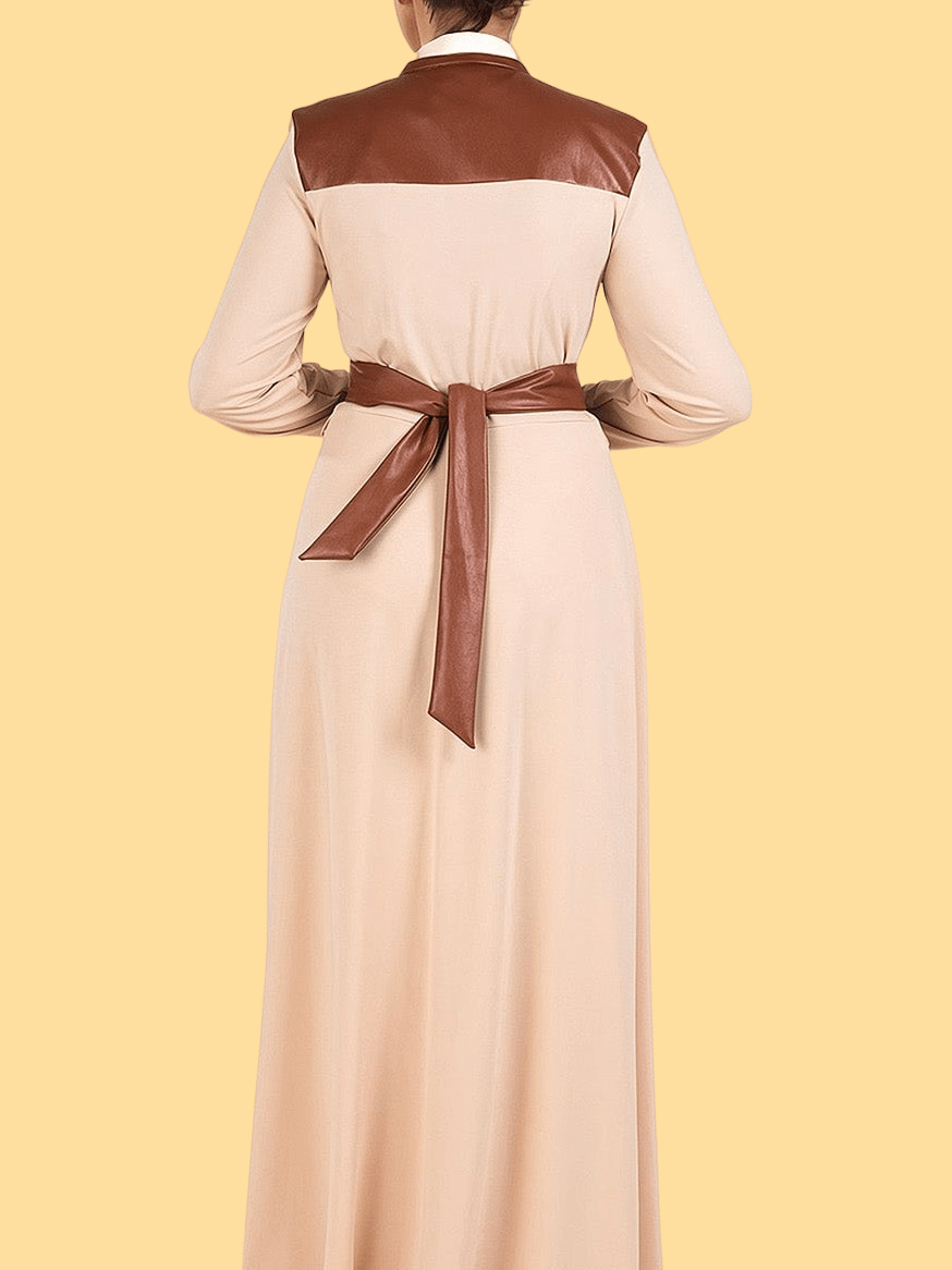 Cream Nadia leather detail maxi dress Kabayare