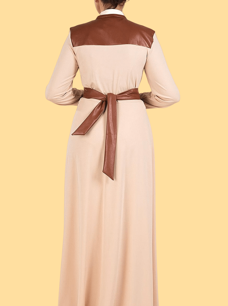 Cream Nadia leather detail maxi dress Kabayare