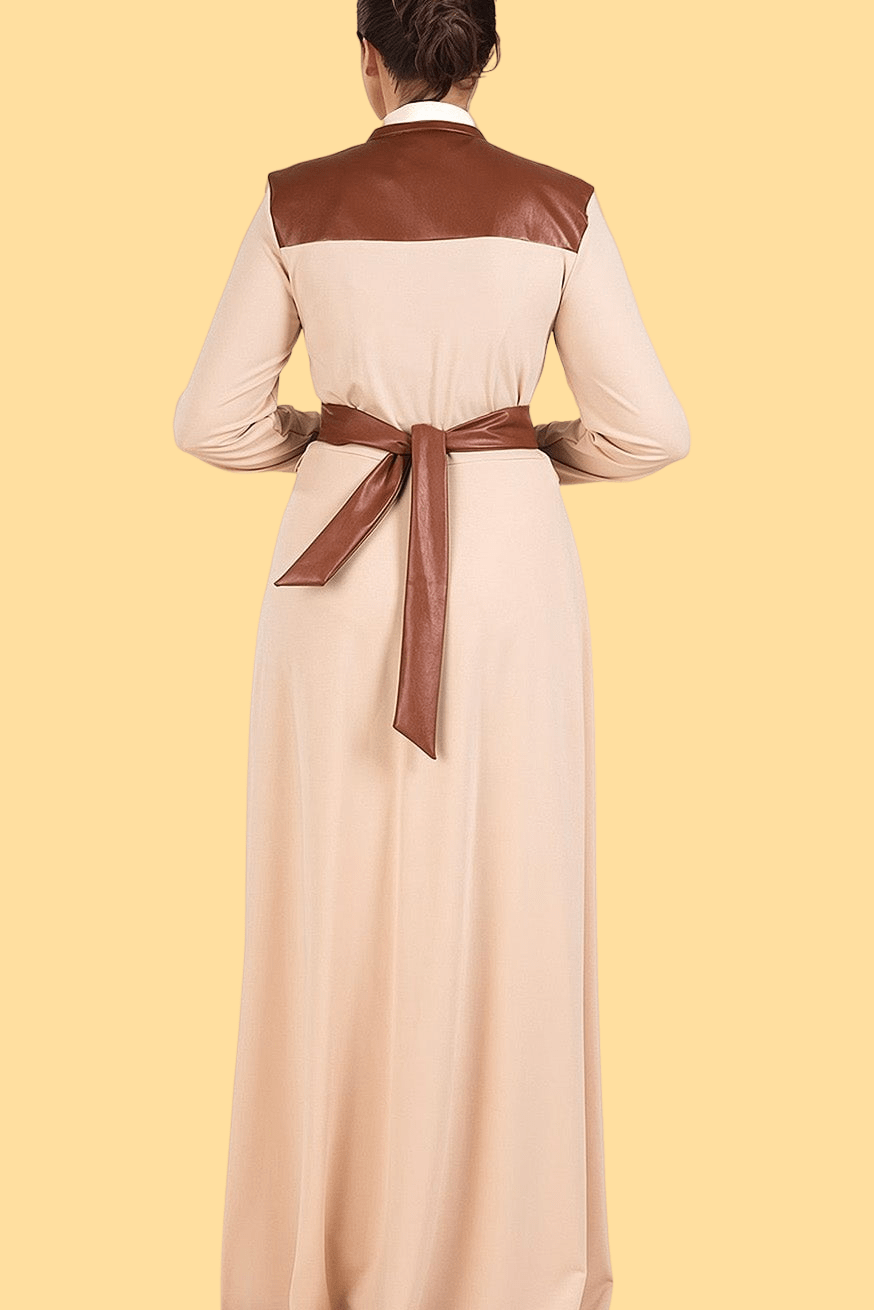 Cream Nadia leather detail maxi dress Kabayare