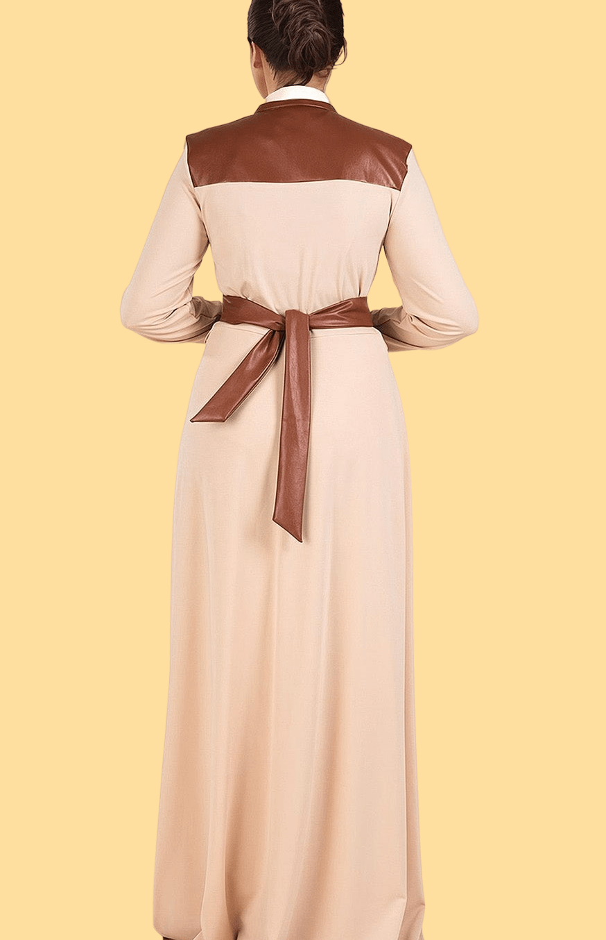 Cream Nadia leather detail maxi dress Kabayare