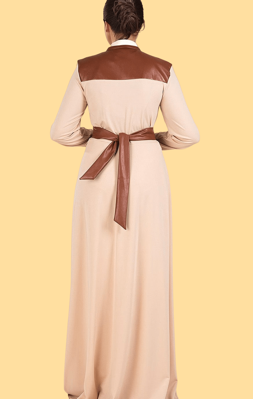 Cream Nadia leather detail maxi dress Kabayare