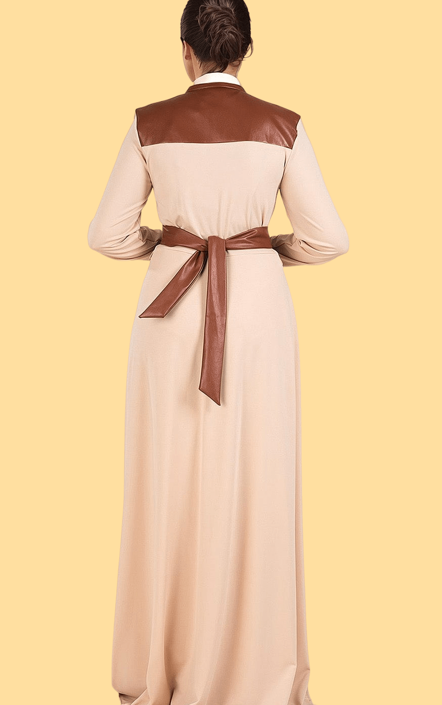 Cream Nadia leather detail maxi dress Kabayare