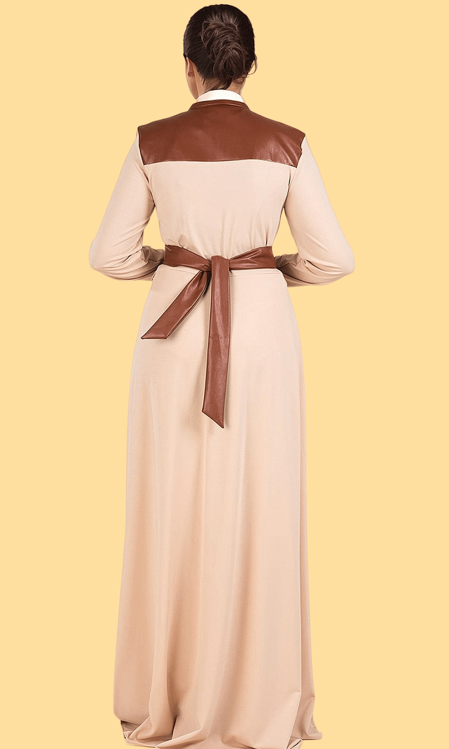Cream Nadia leather detail maxi dress Kabayare