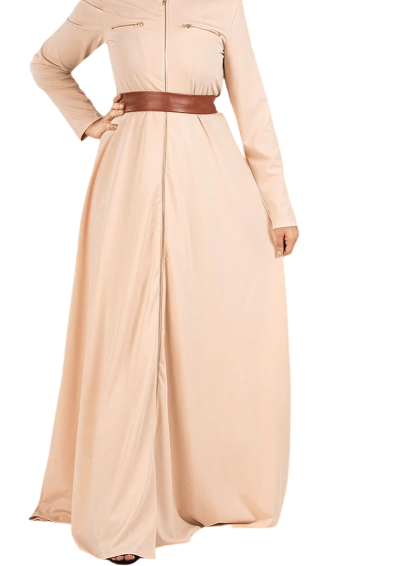 Cream Nadia leather detail maxi dress Kabayare