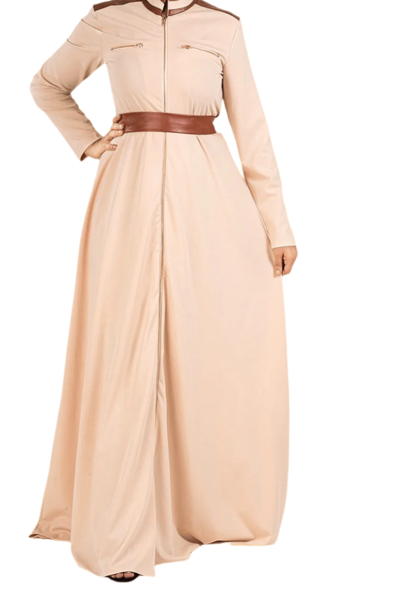 Cream Nadia leather detail maxi dress Kabayare