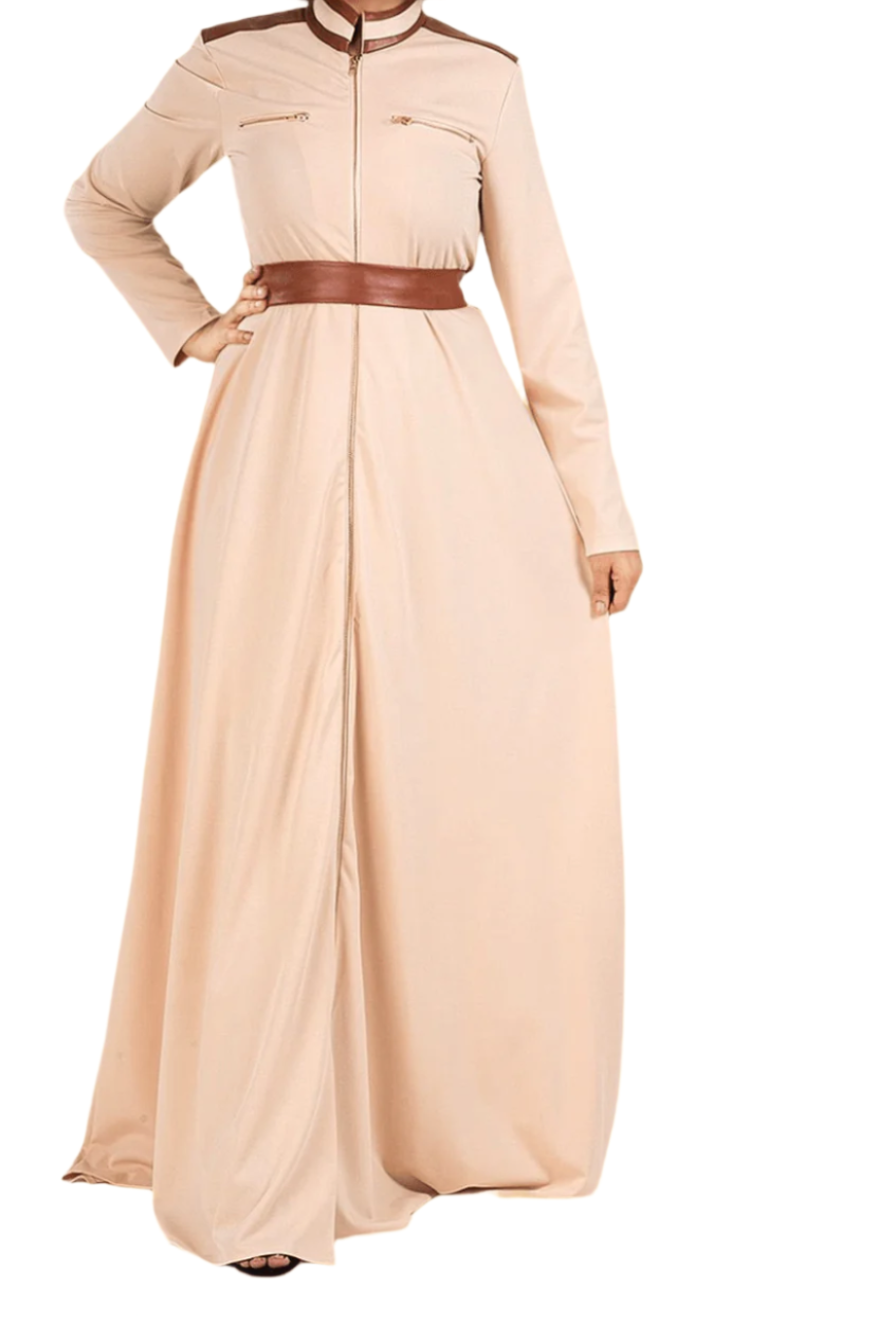 Cream Nadia leather detail maxi dress Kabayare
