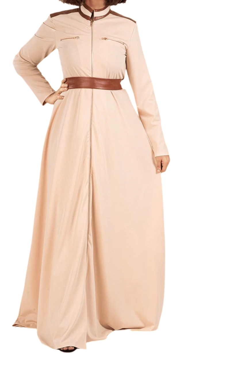 Cream Nadia leather detail maxi dress Kabayare