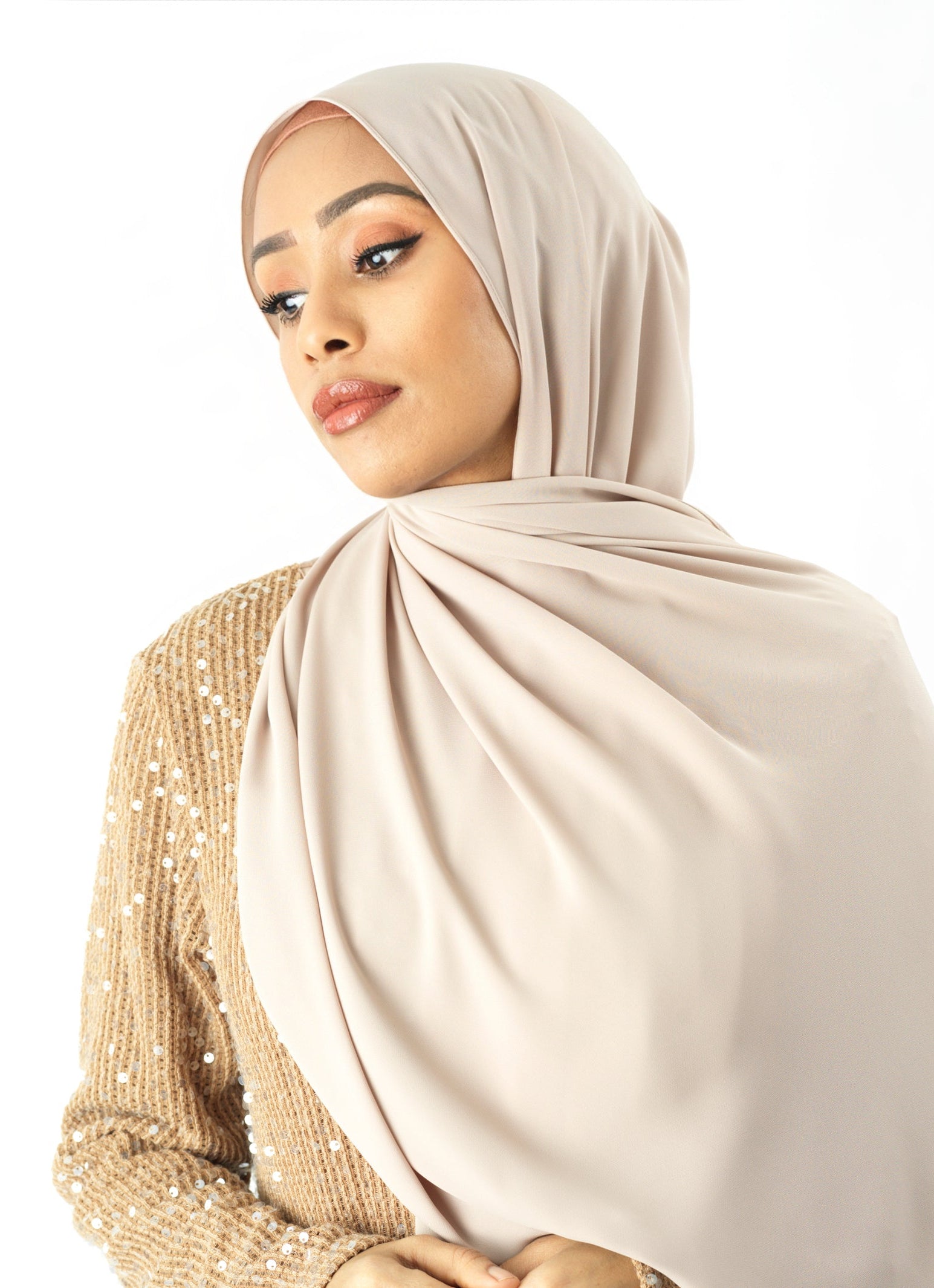 Cream Pearl Korean Chiffon hijab Kabayare