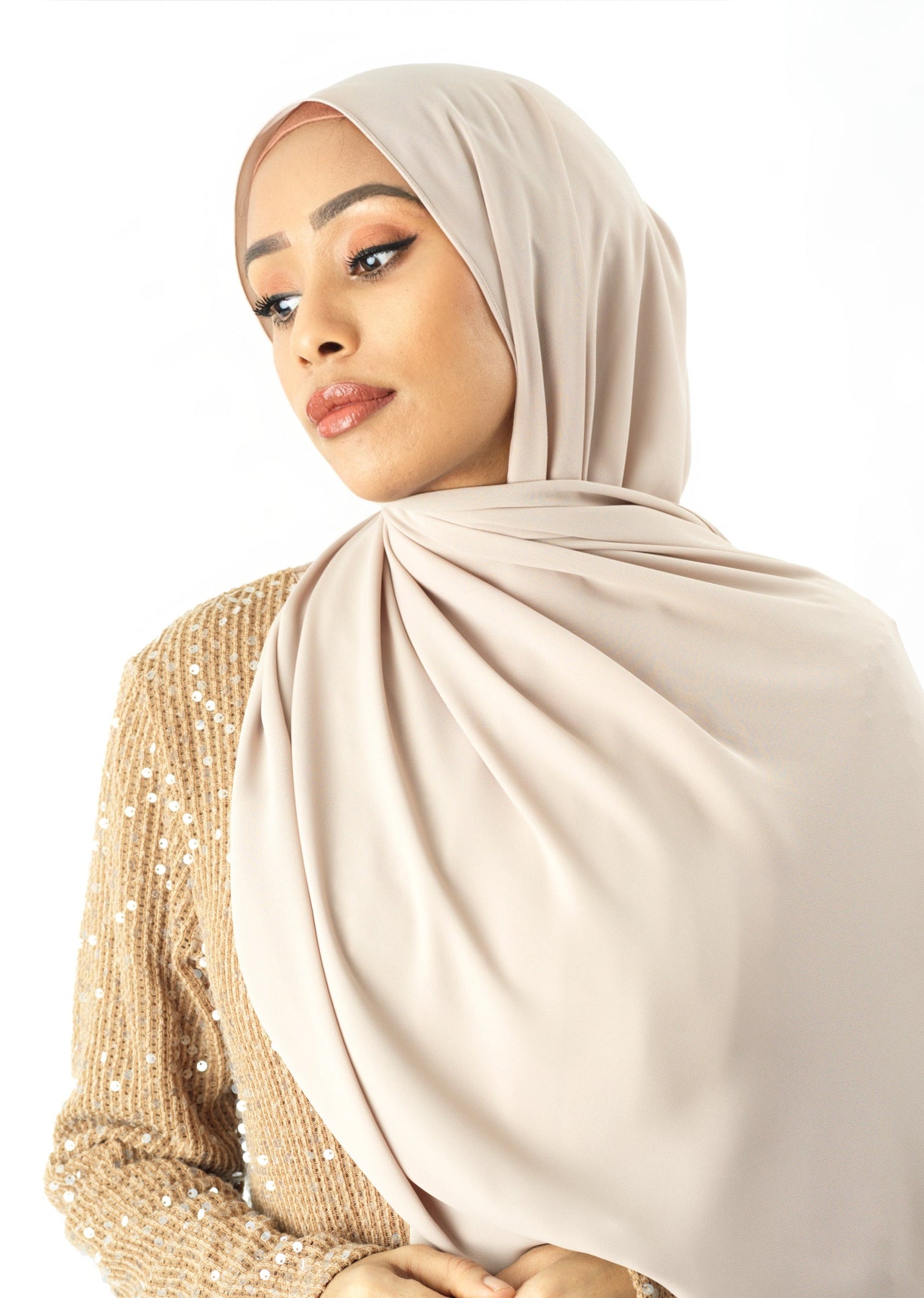 Cream Pearl Korean Chiffon hijab Kabayare