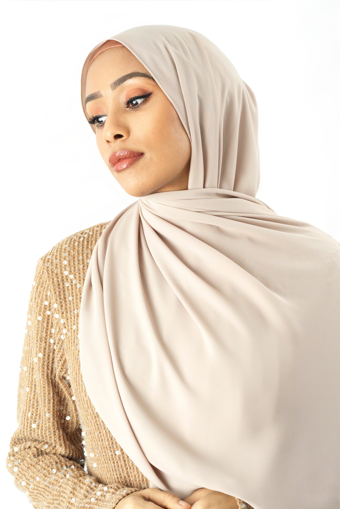 Cream Pearl Korean Chiffon hijab Kabayare