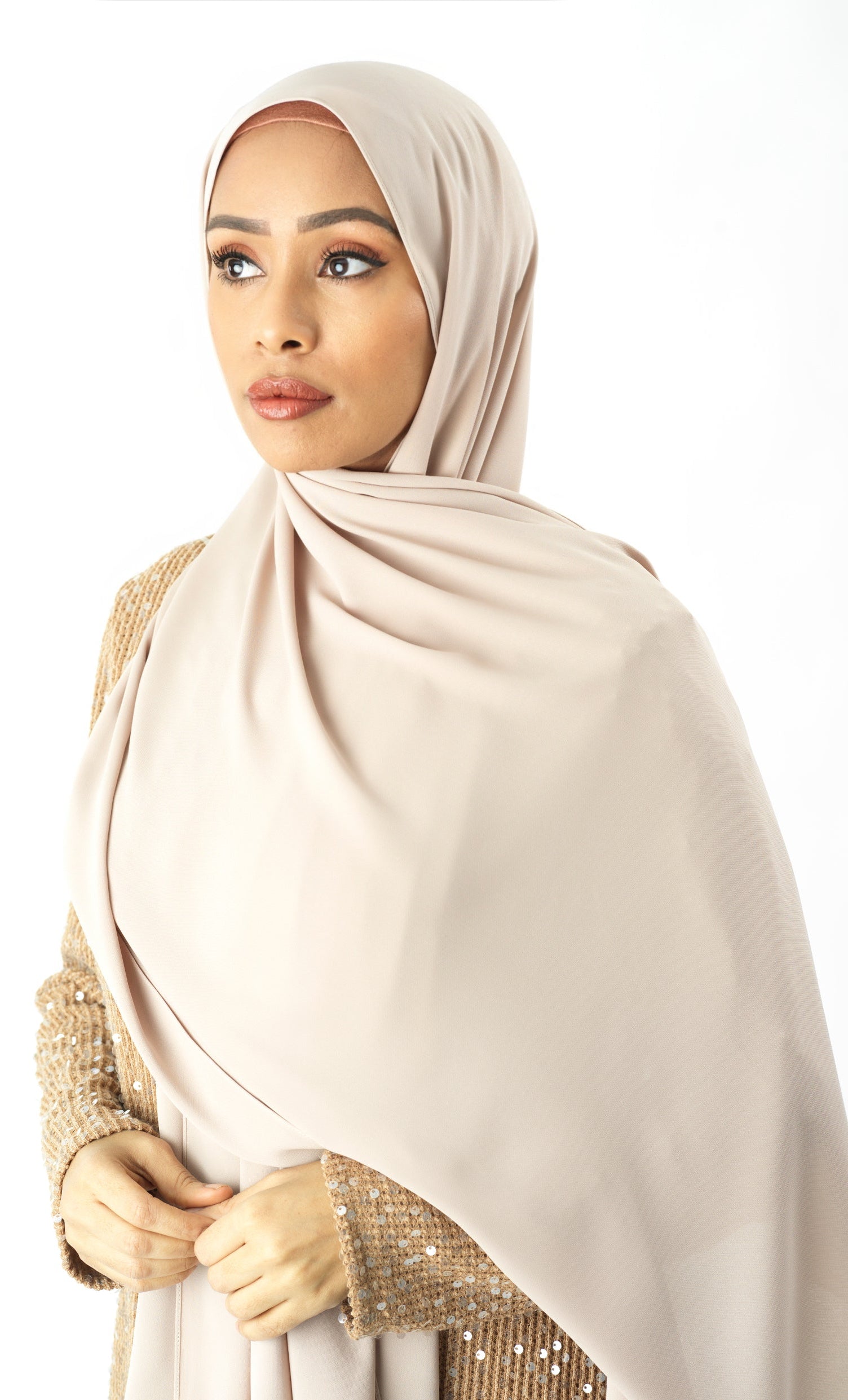 Cream Pearl Korean Chiffon hijab Kabayare