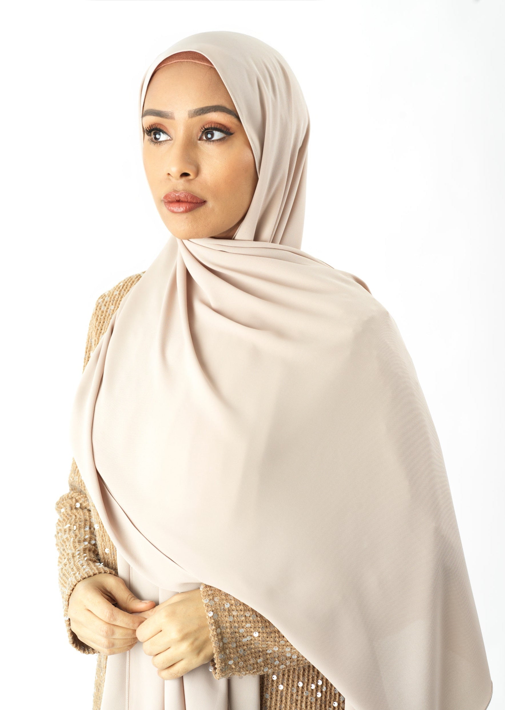Cream Pearl Korean Chiffon hijab Kabayare