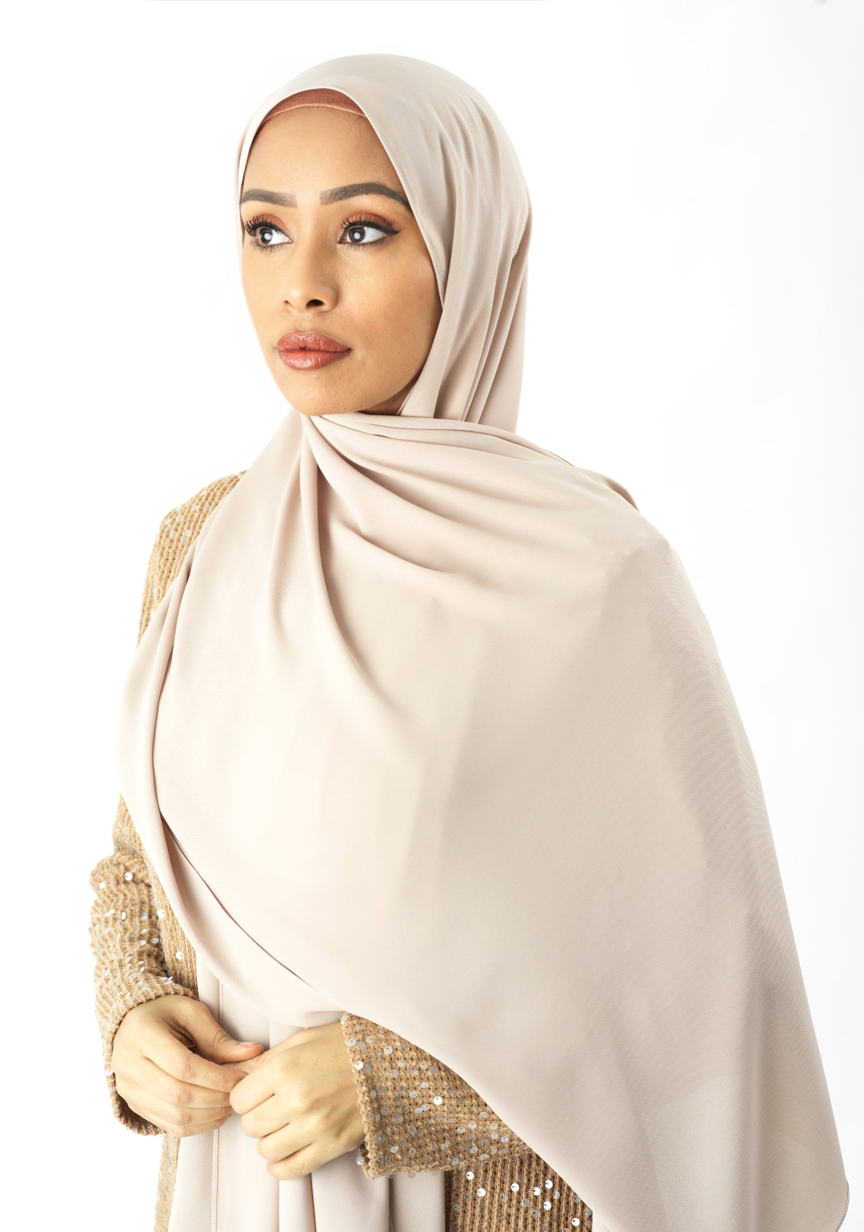 Cream Pearl Korean Chiffon hijab Kabayare
