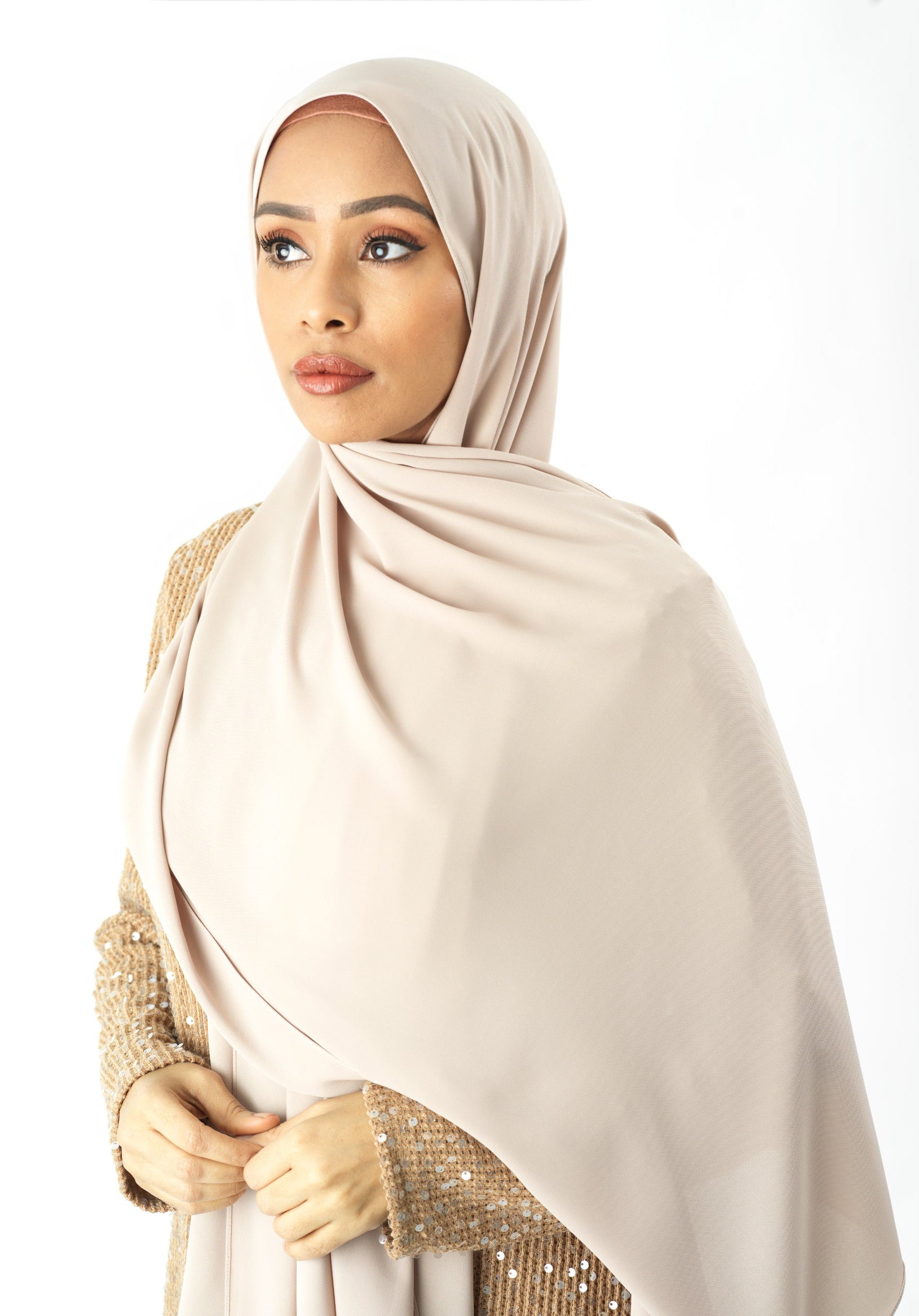 Cream Pearl Korean Chiffon hijab Kabayare