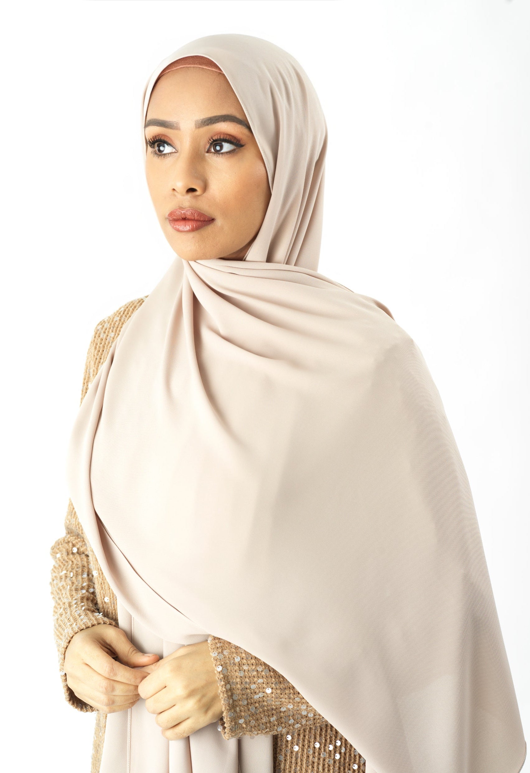 Cream Pearl Korean Chiffon hijab Kabayare