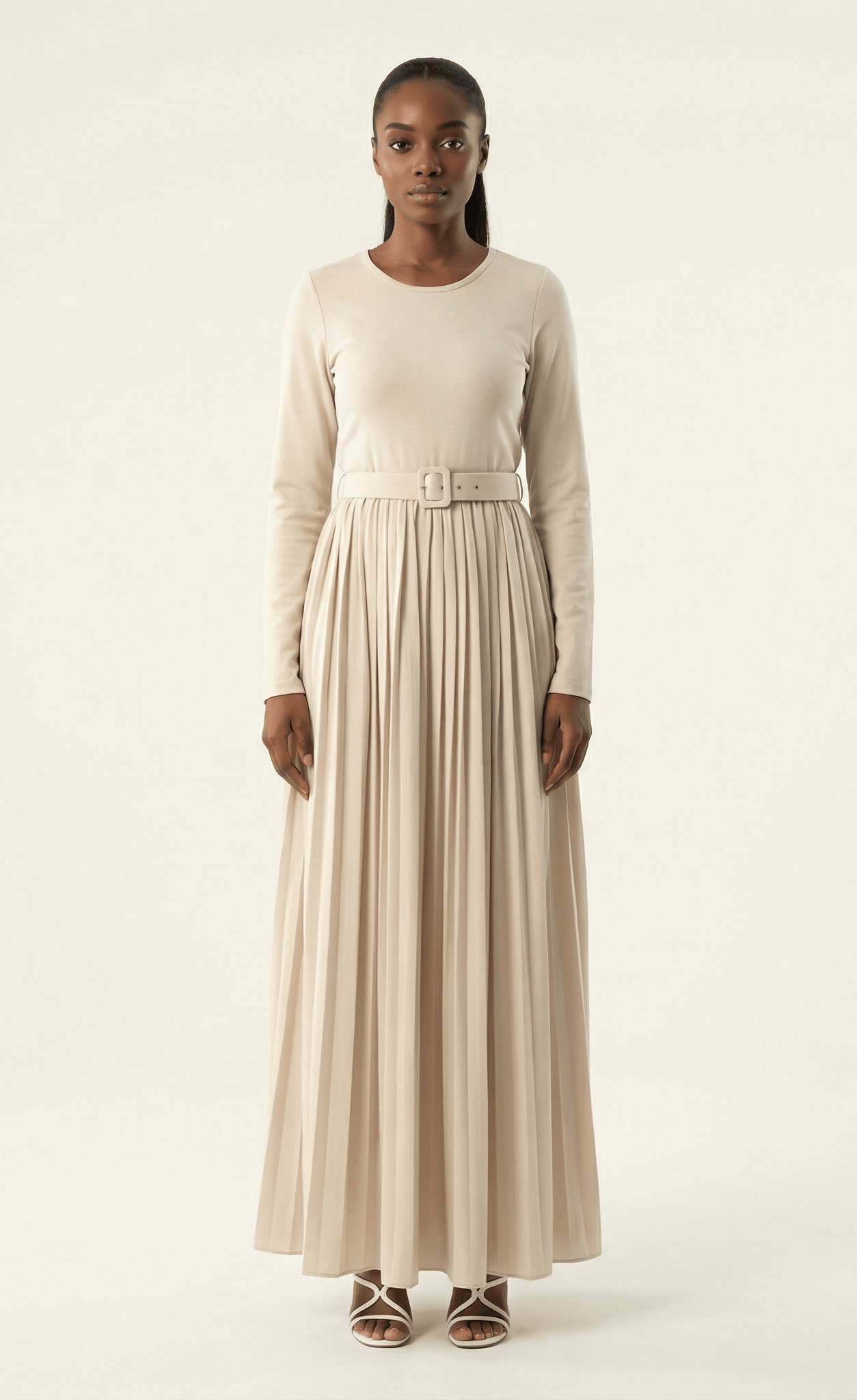Cream pleated ponti di roma maxi dress Kabayare