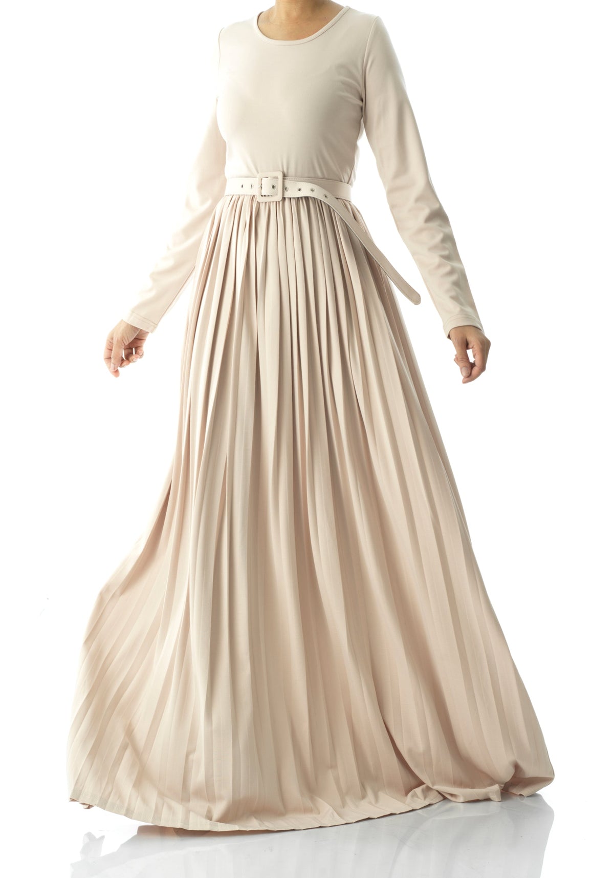 Cream pleated ponti di roma maxi dress Kabayare