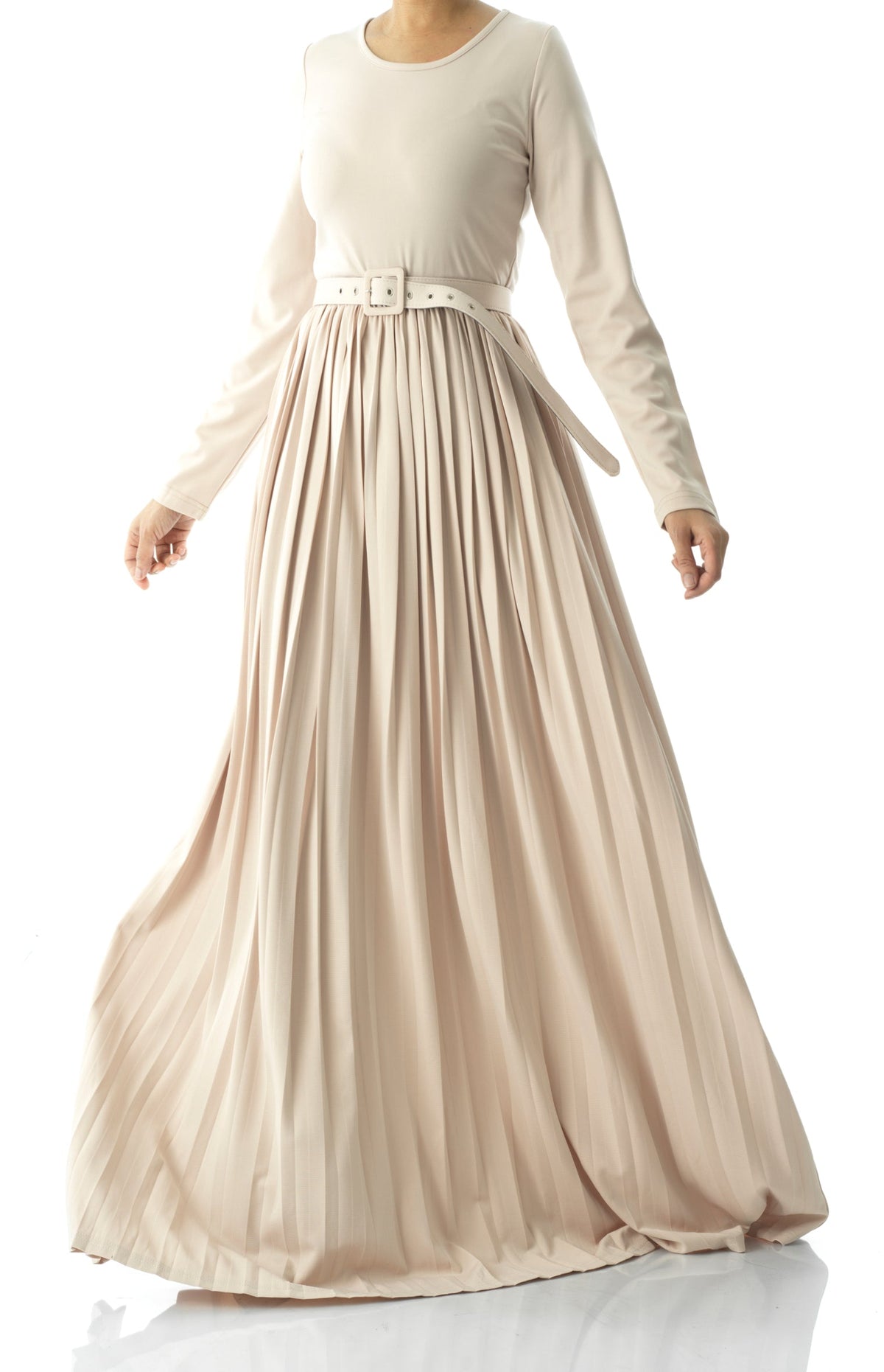 Cream pleated ponti di roma maxi dress Kabayare