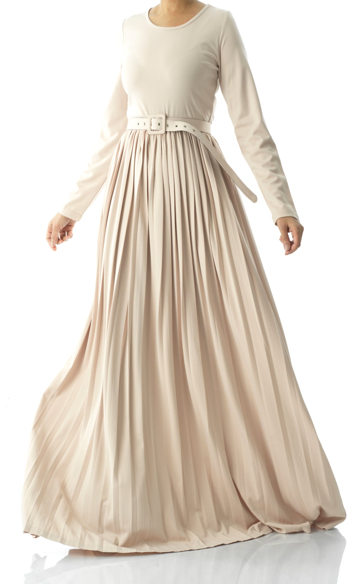 Cream pleated ponti di roma maxi dress Kabayare