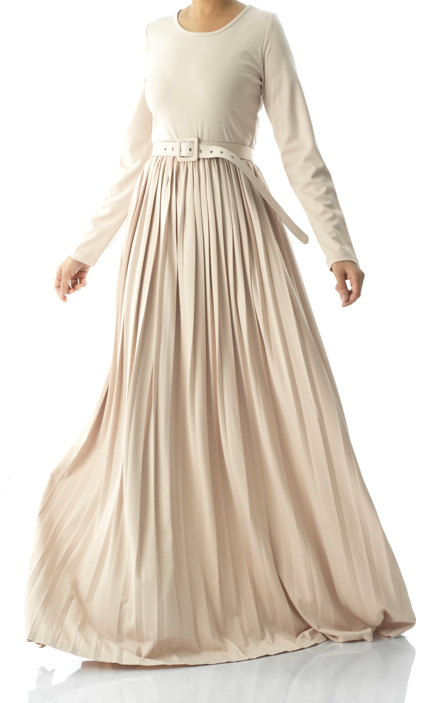 Cream pleated ponti di roma maxi dress Kabayare