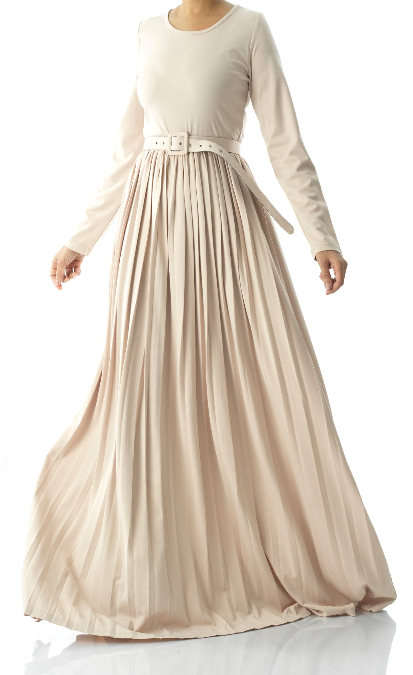 Cream pleated ponti di roma maxi dress Kabayare