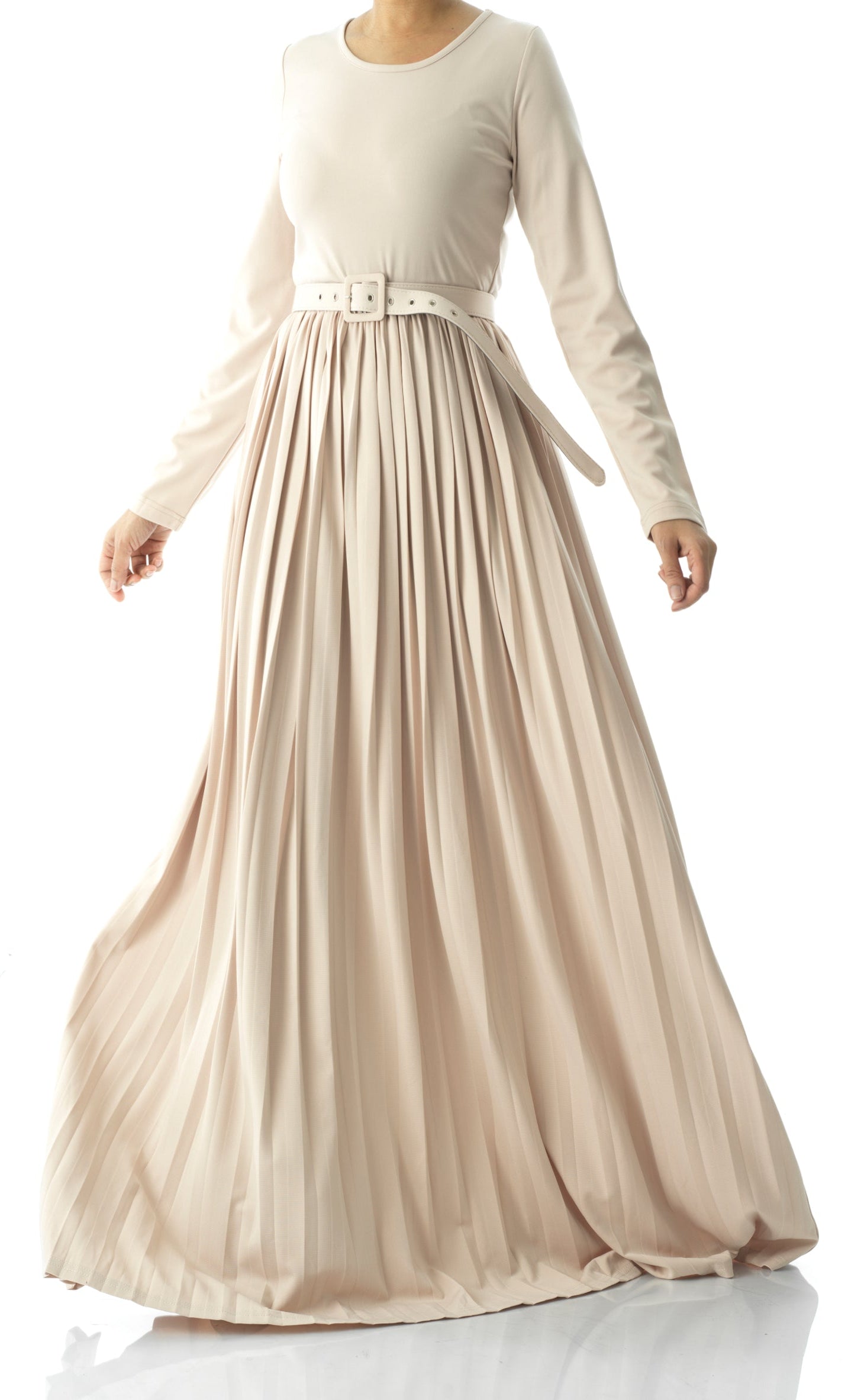 Cream pleated ponti di roma maxi dress Kabayare