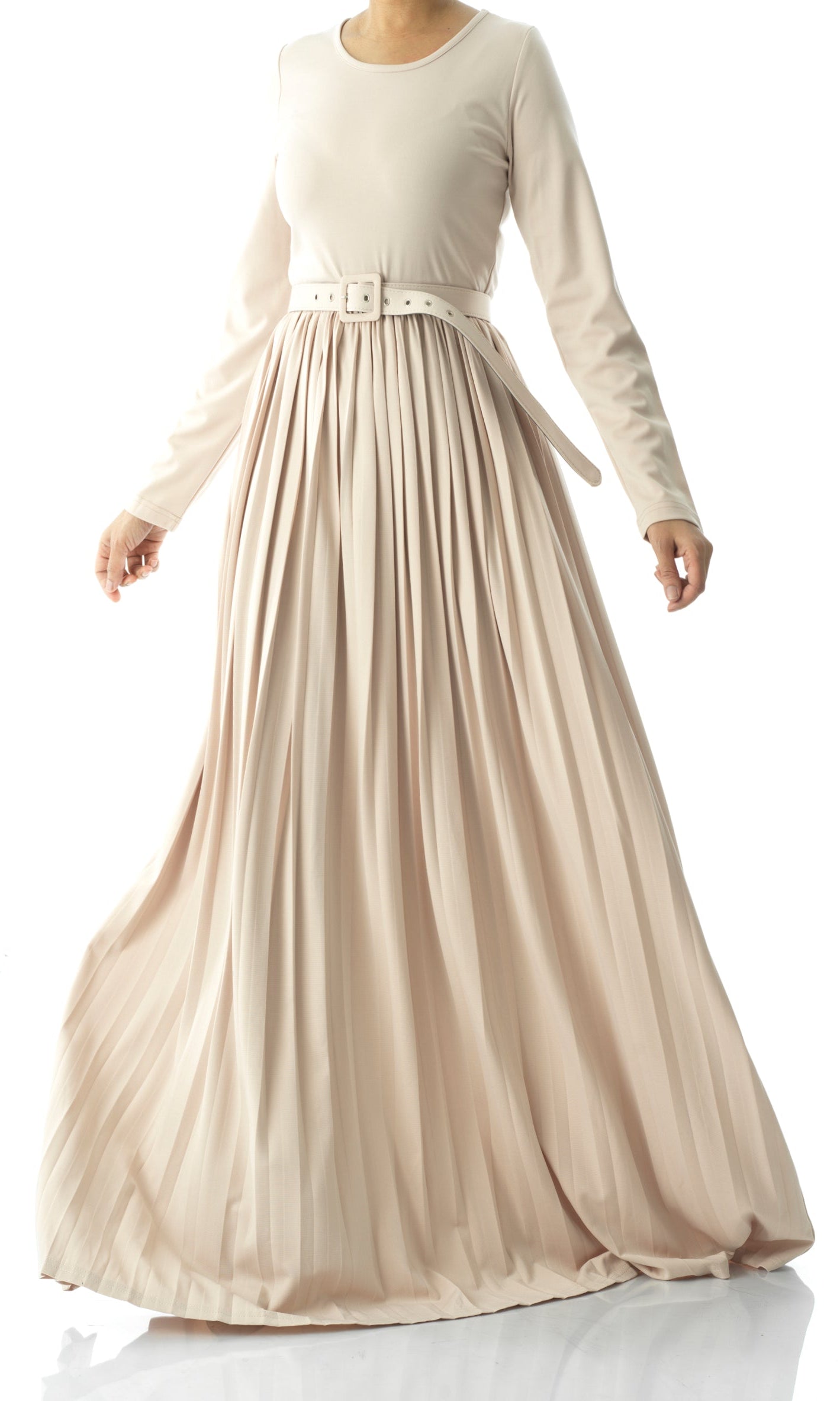 Cream pleated ponti di roma maxi dress Kabayare
