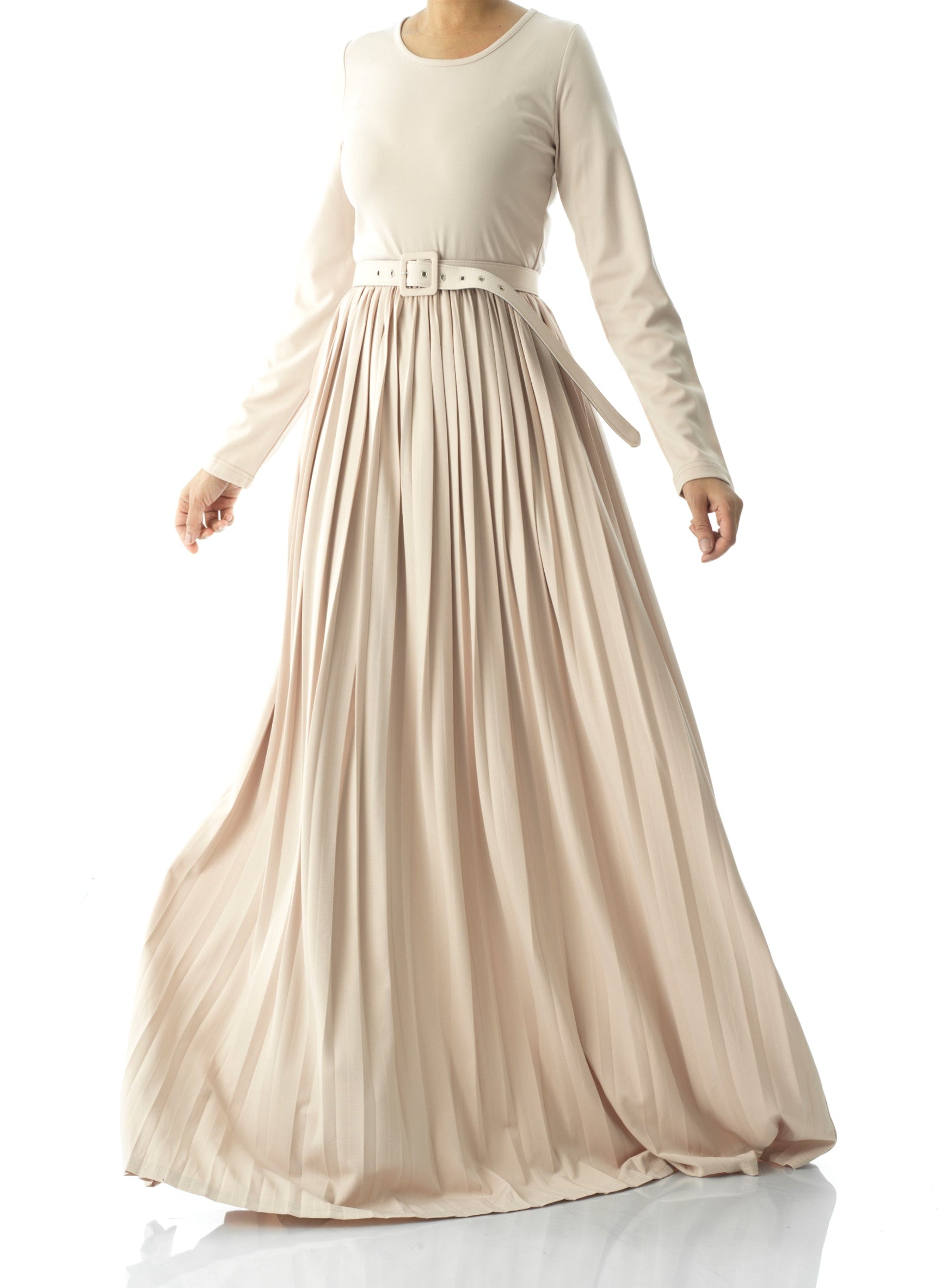 Cream pleated ponti di roma maxi dress Kabayare