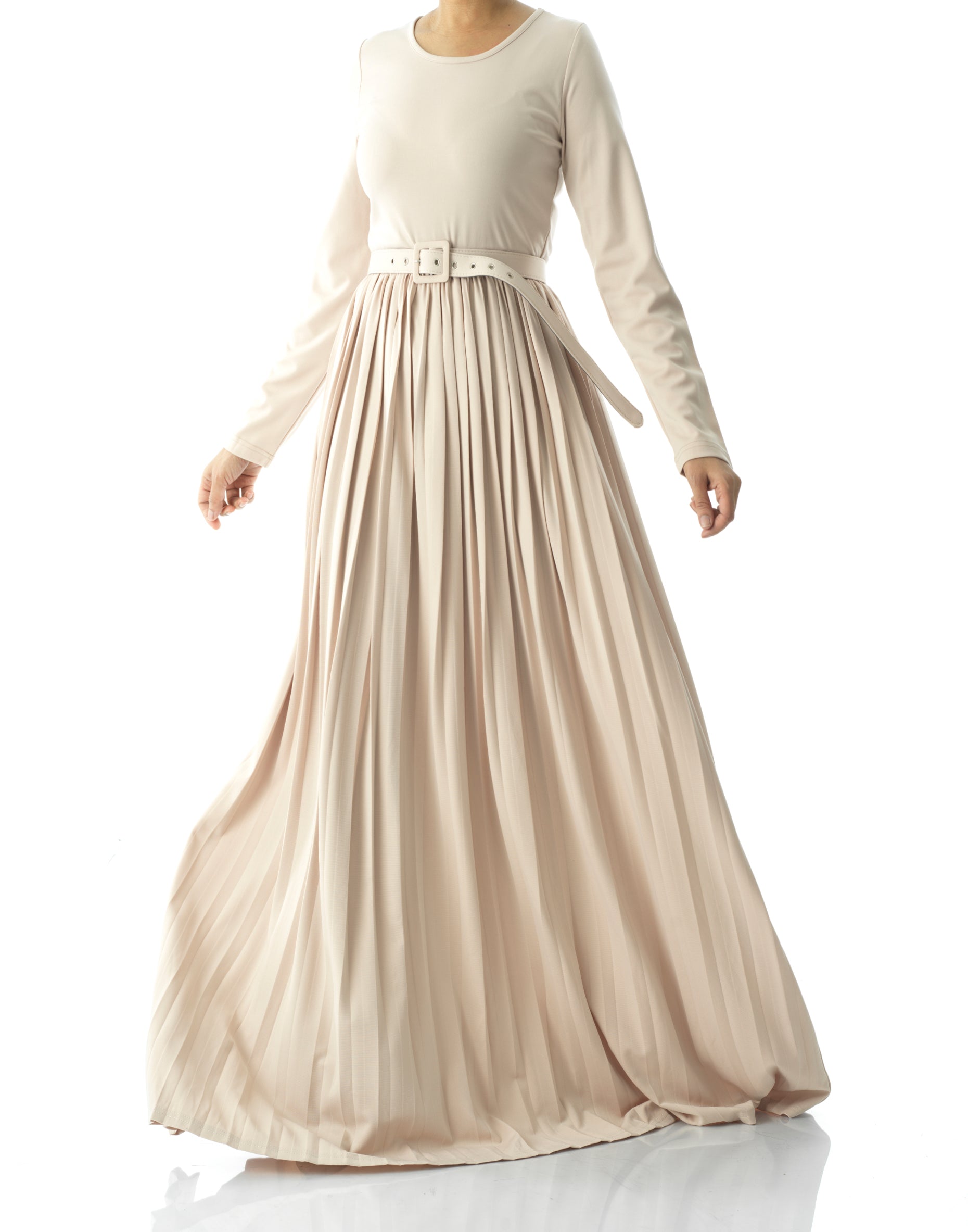 Cream pleated ponti di roma maxi dress Kabayare