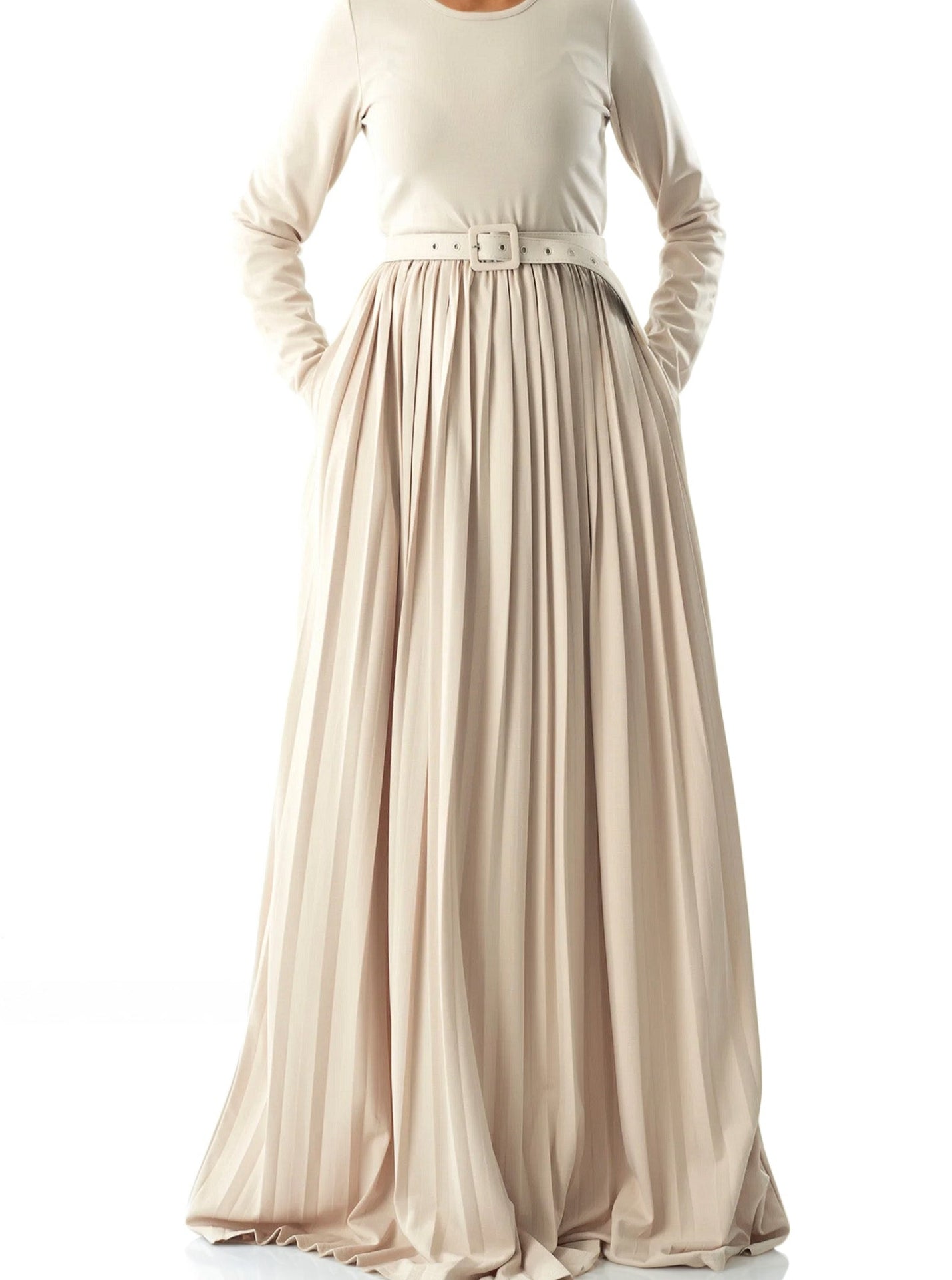 Cream pleated ponti di roma maxi dress Kabayare