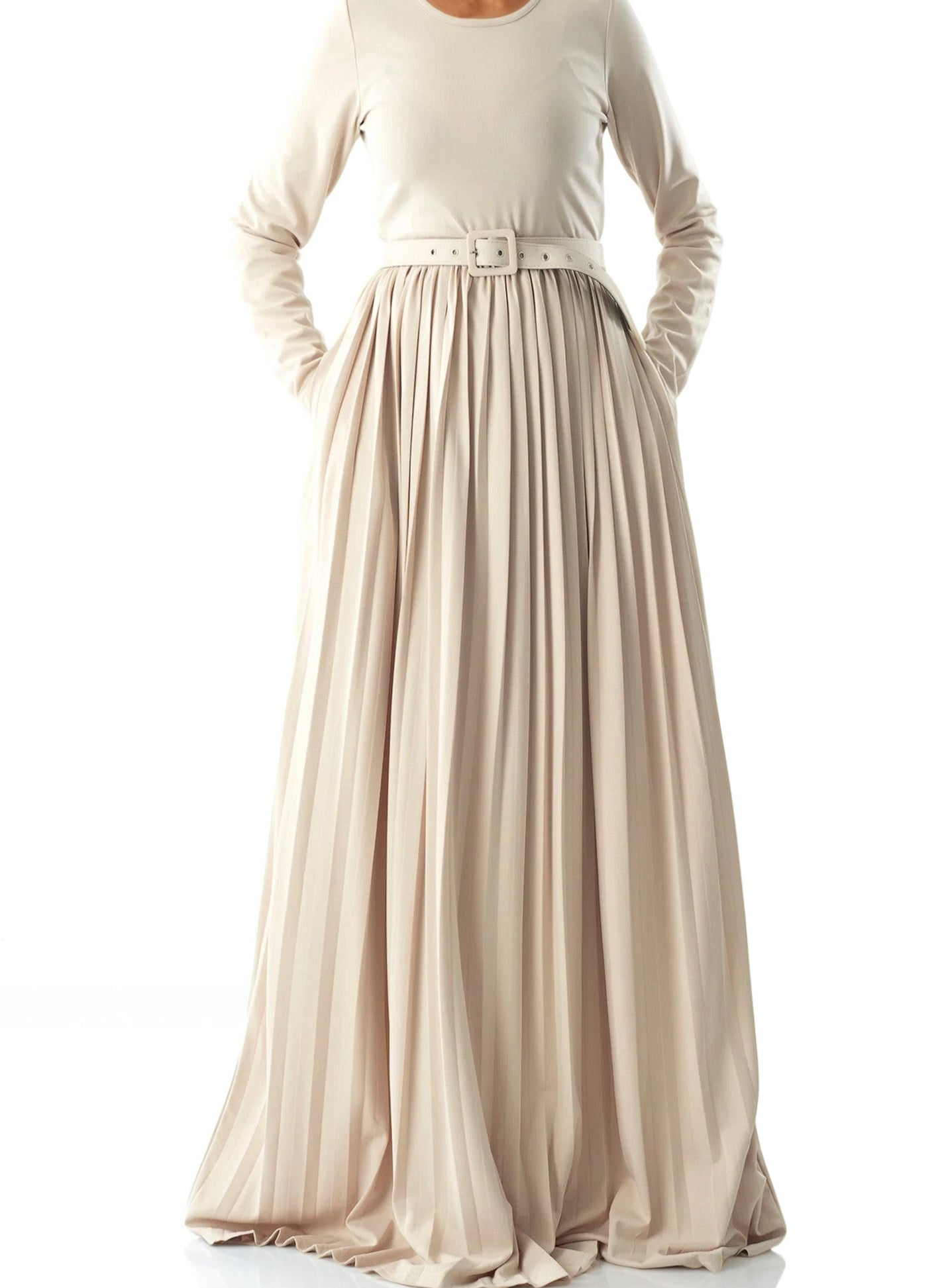 Cream pleated ponti di roma maxi dress Kabayare
