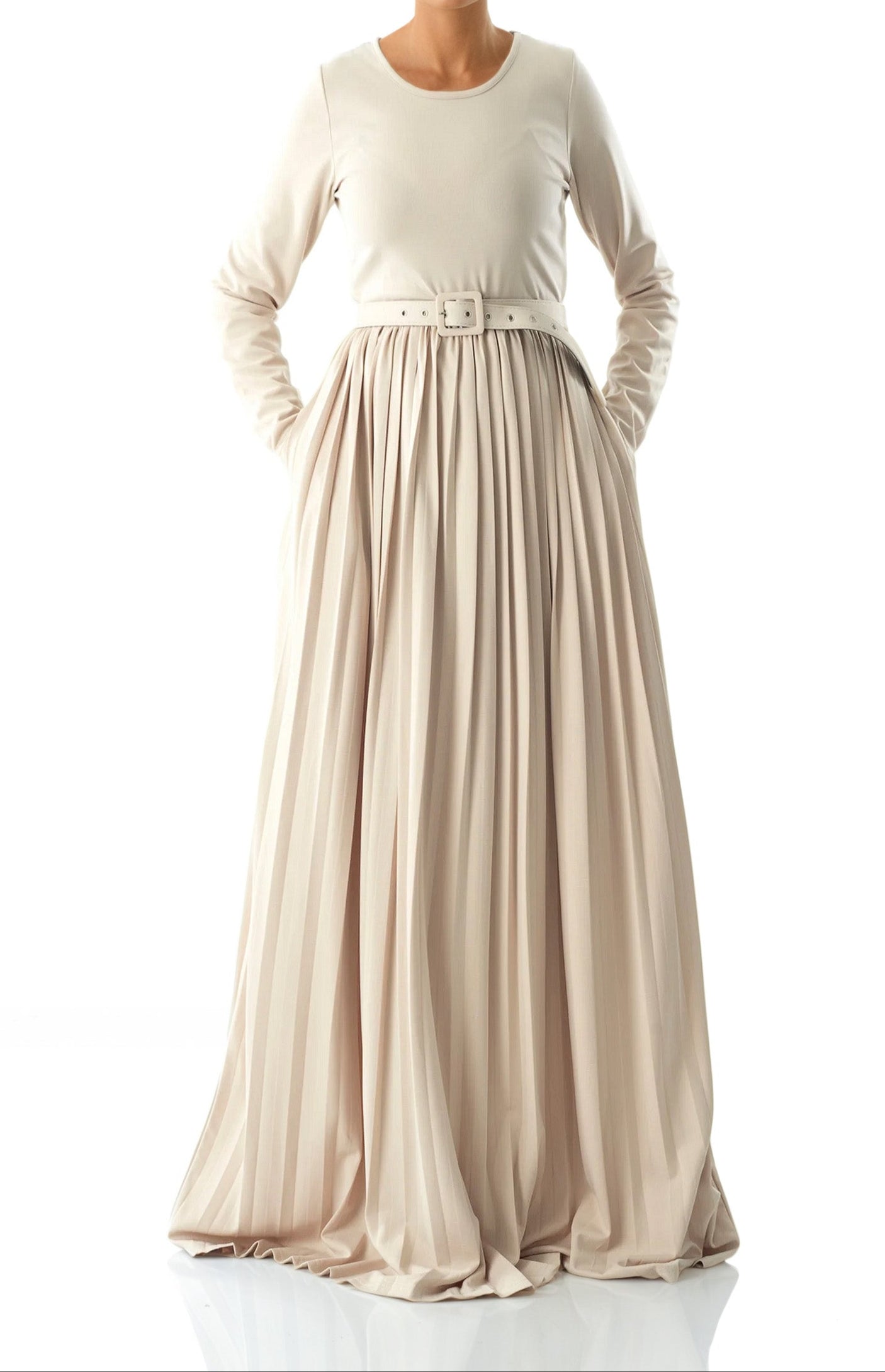 Cream pleated ponti di roma maxi dress Kabayare