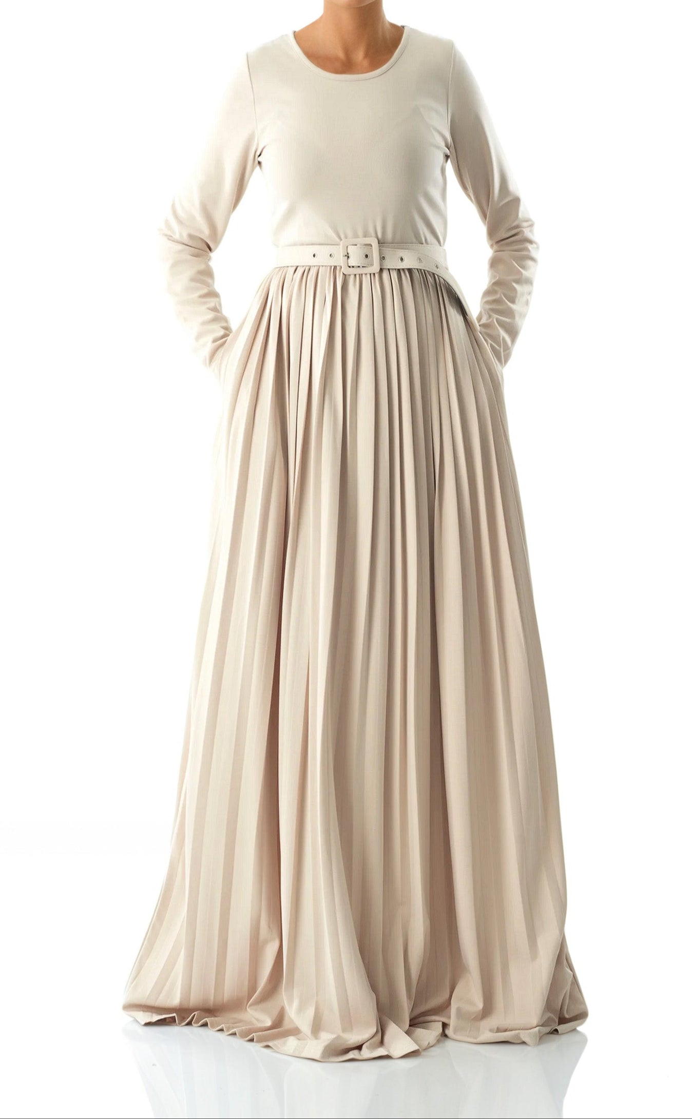 Cream pleated ponti di roma maxi dress Kabayare