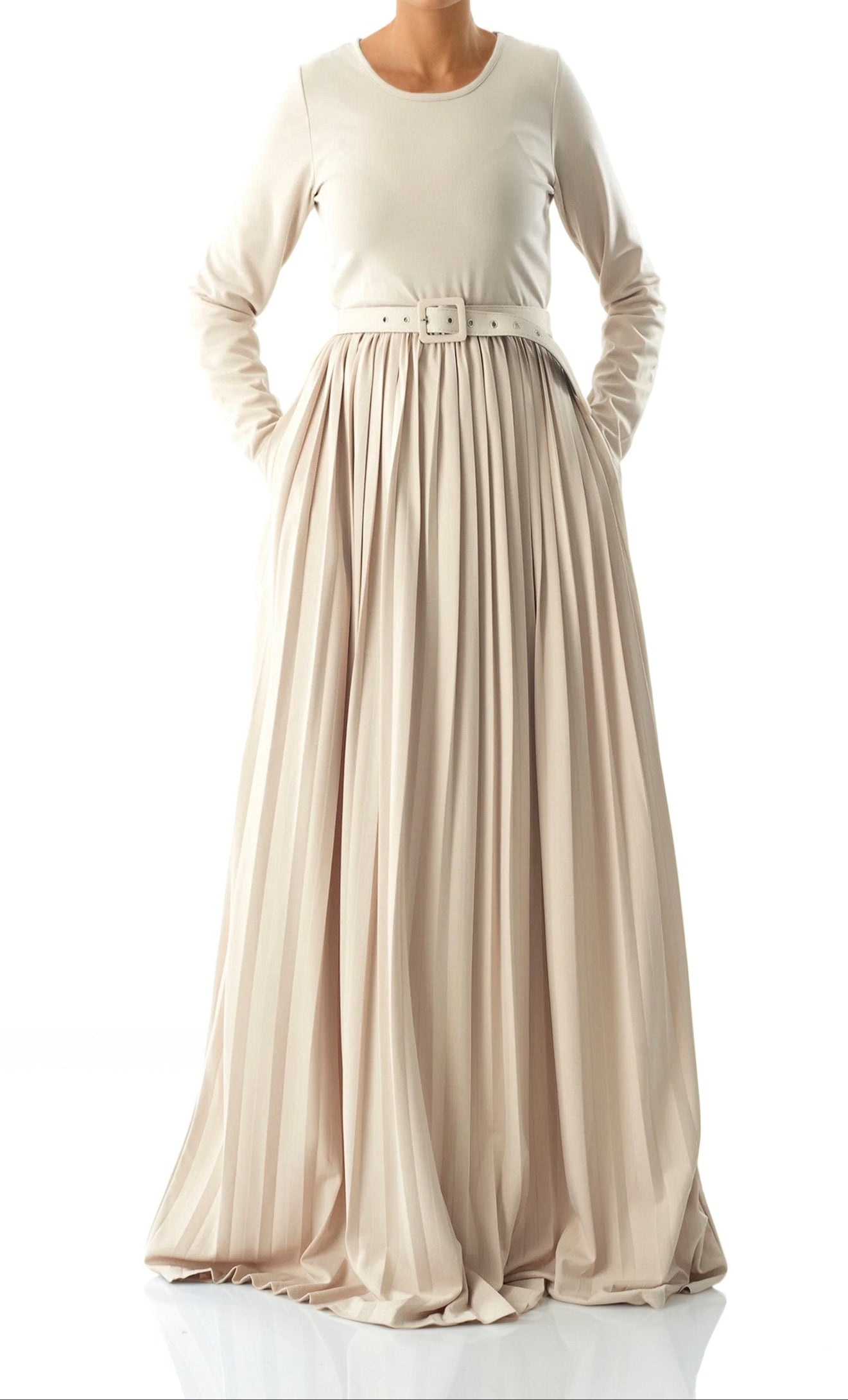 Cream pleated ponti di roma maxi dress Kabayare