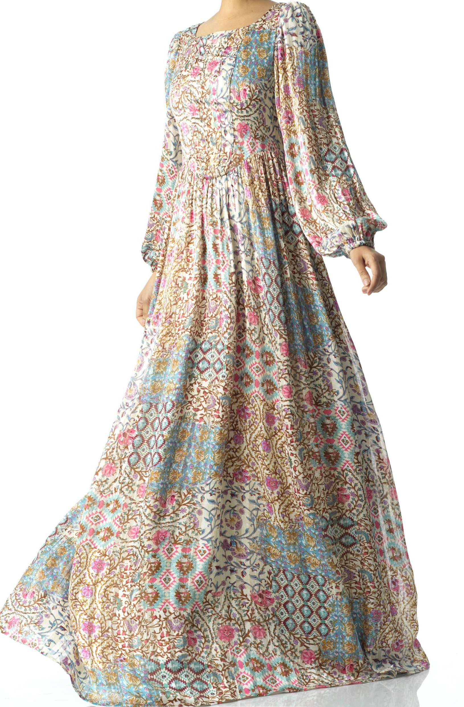 Cream Pretty Fatima floral print corset maxi dress Kabayare