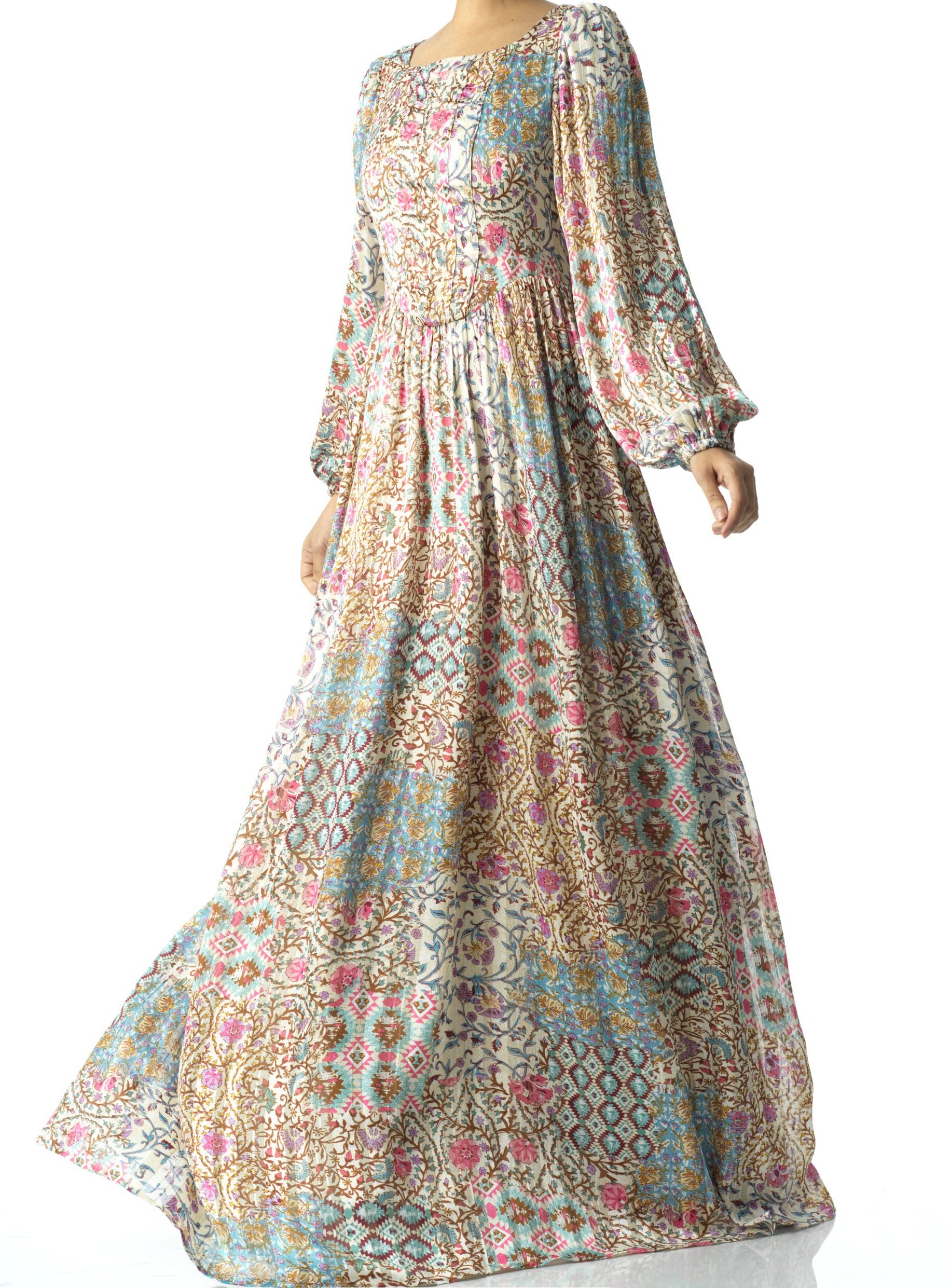 Cream Pretty Fatima floral print corset maxi dress Kabayare