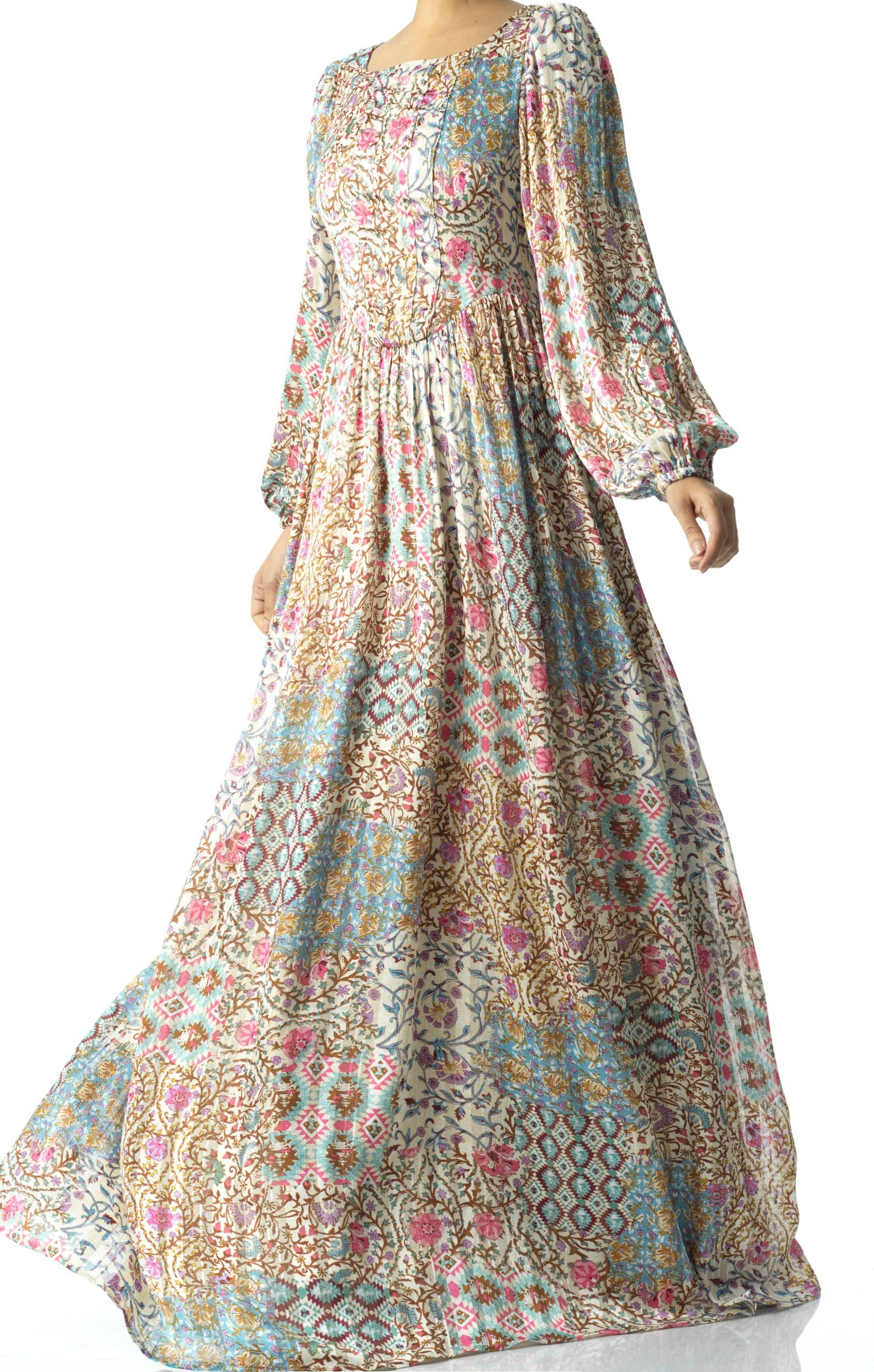 Cream Pretty Fatima floral print corset maxi dress Kabayare