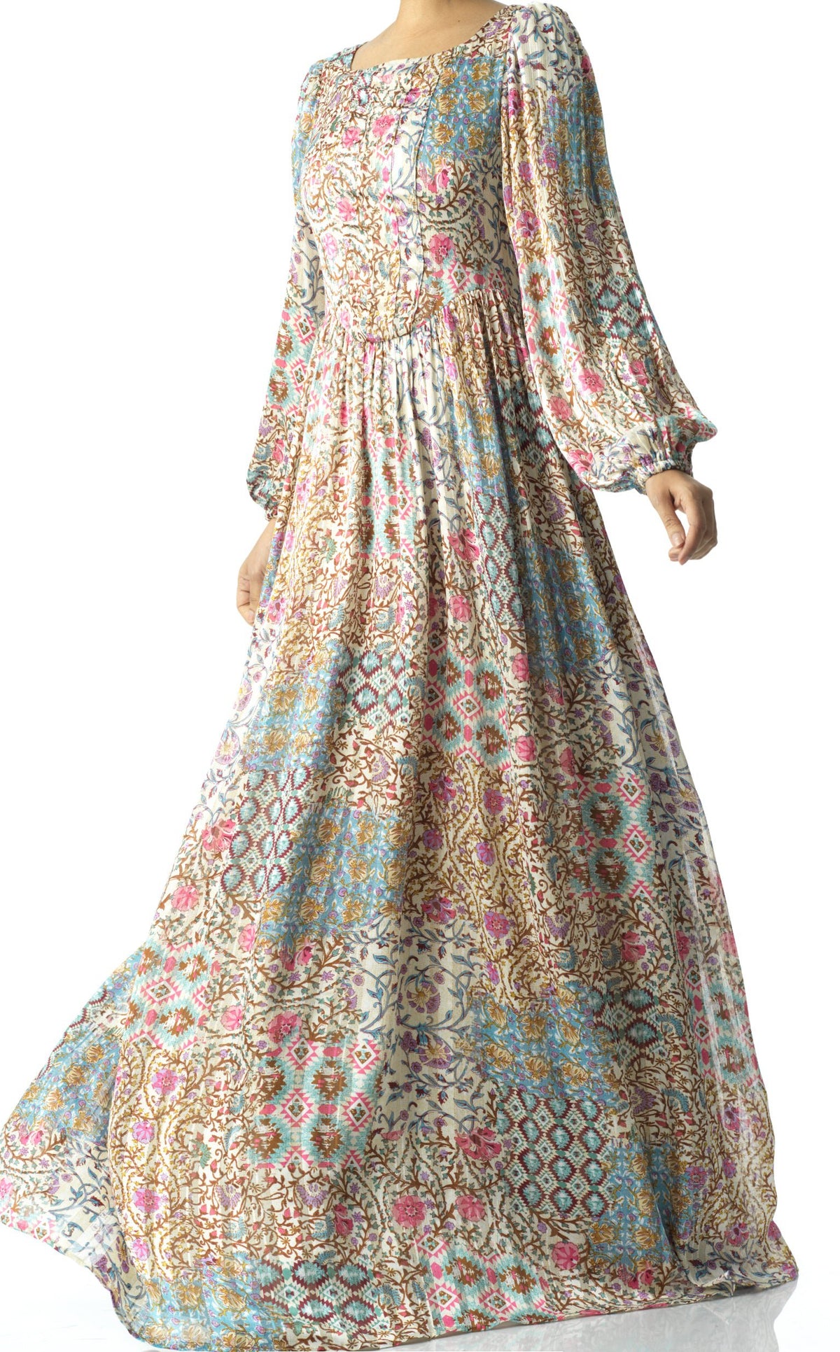 Cream Pretty Fatima floral print corset maxi dress Kabayare