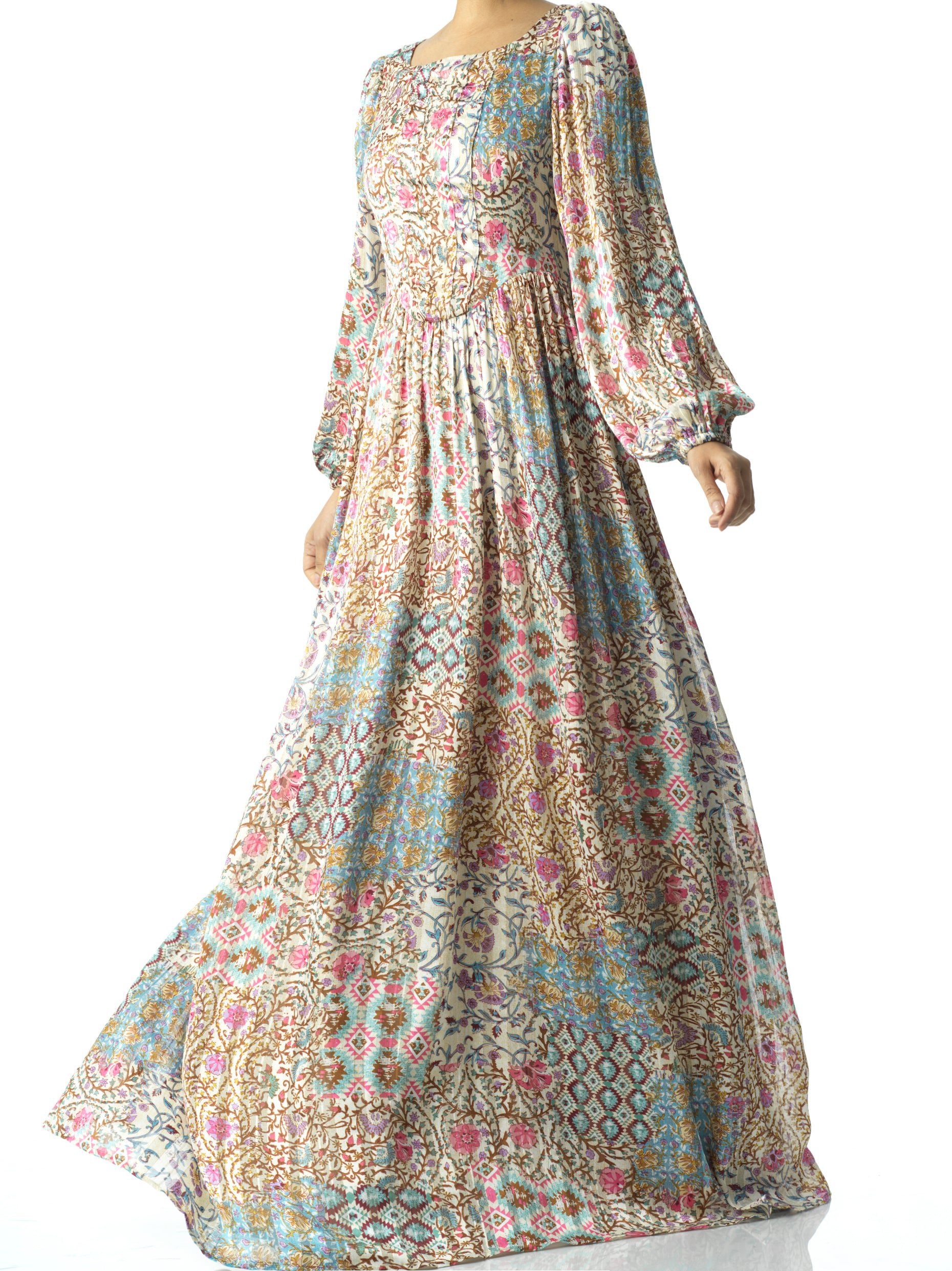 Cream Pretty Fatima floral print corset maxi dress Kabayare