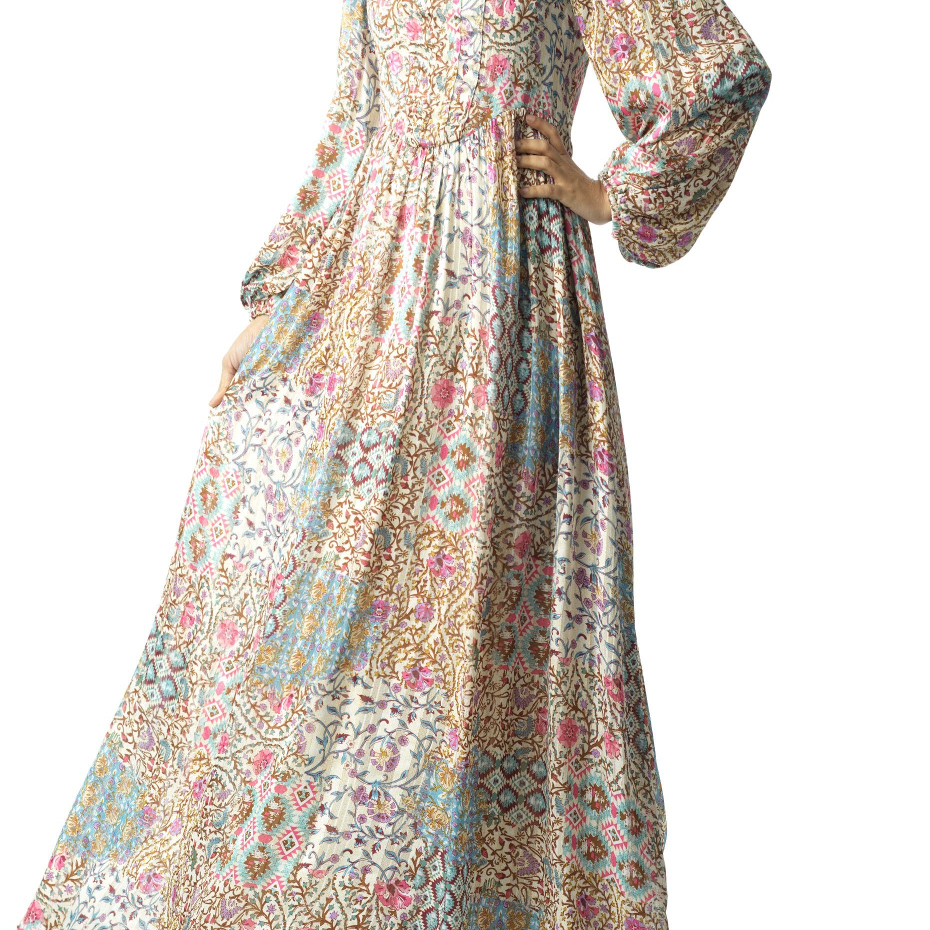 Cream Pretty Fatima floral print corset maxi dress Kabayare