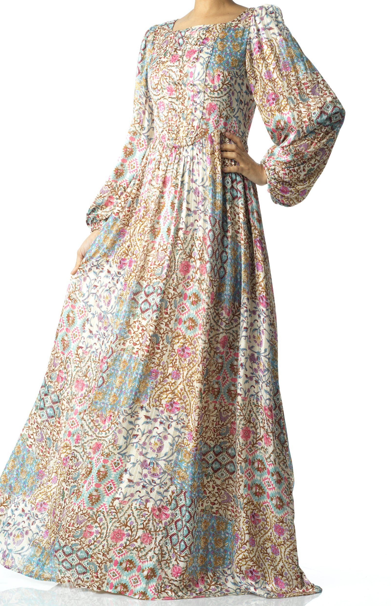 Cream Pretty Fatima floral print corset maxi dress Kabayare