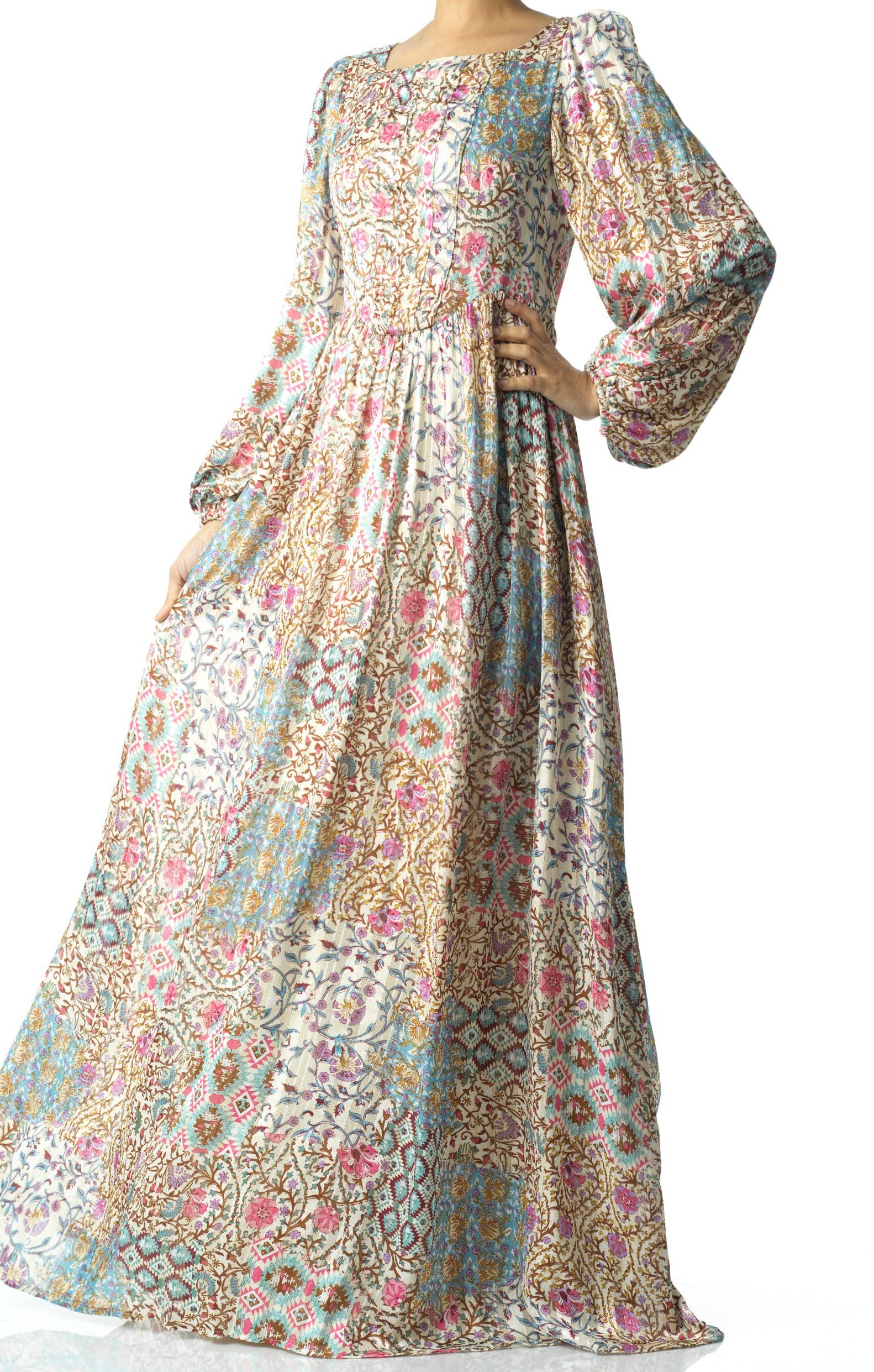 Cream Pretty Fatima floral print corset maxi dress Kabayare