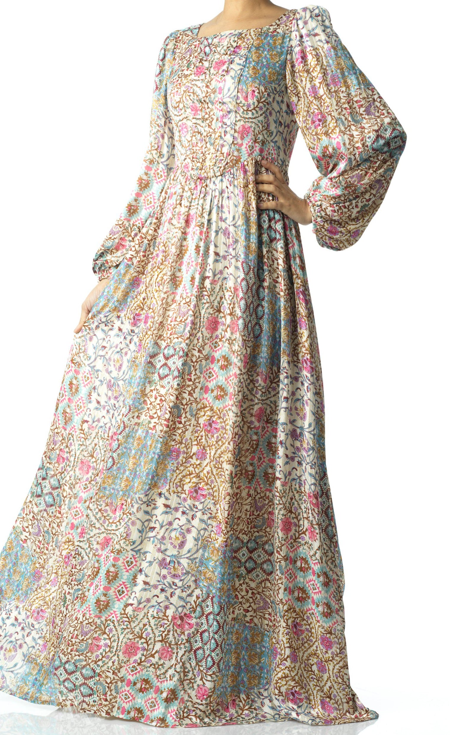 Cream Pretty Fatima floral print corset maxi dress Kabayare